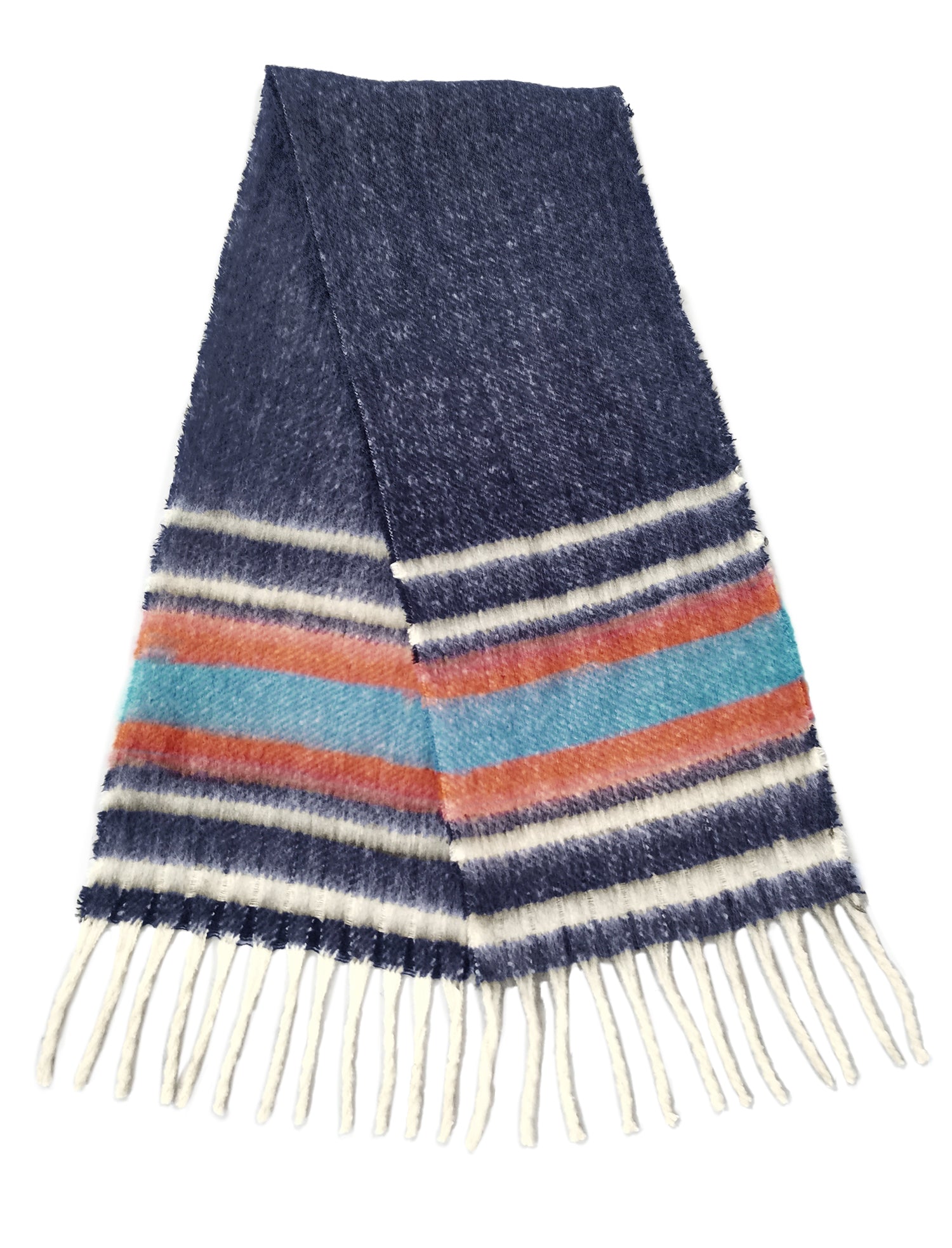 Multi Stripe Cozy Scarf With Fringe - Charming Charlie