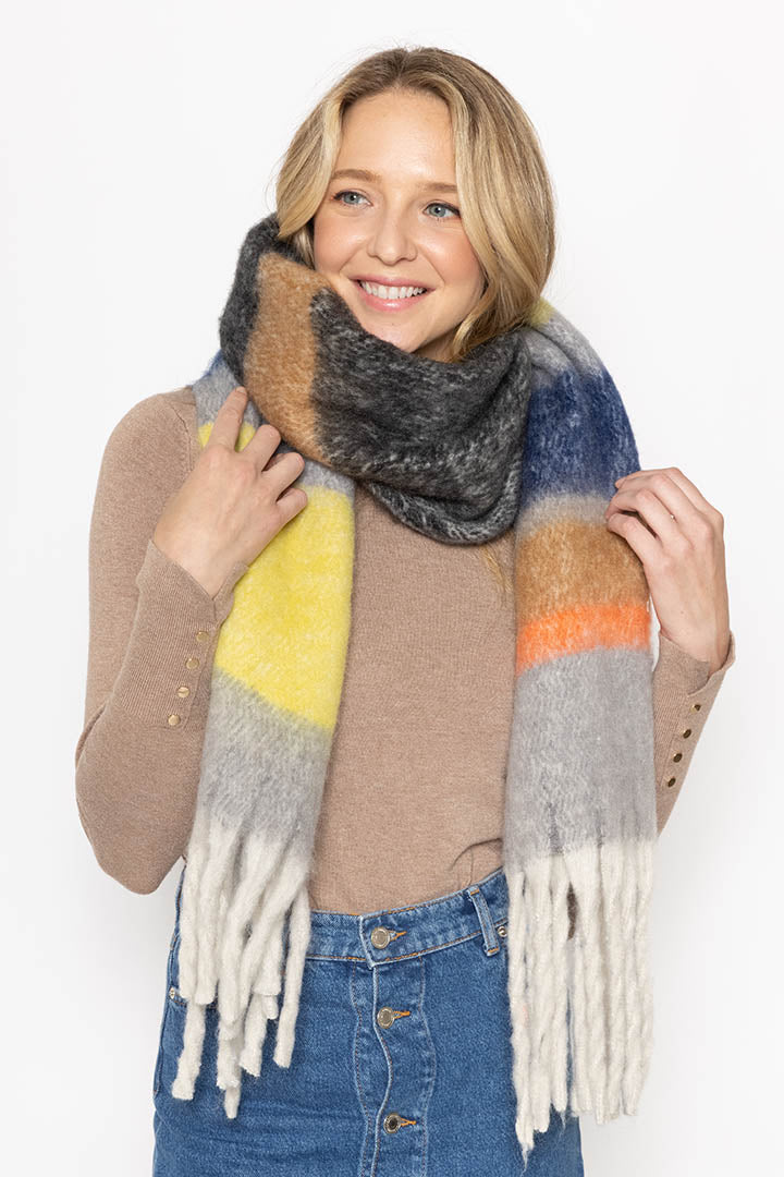 Multi Stripe Cozy Scarf With Fringe - Charming Charlie