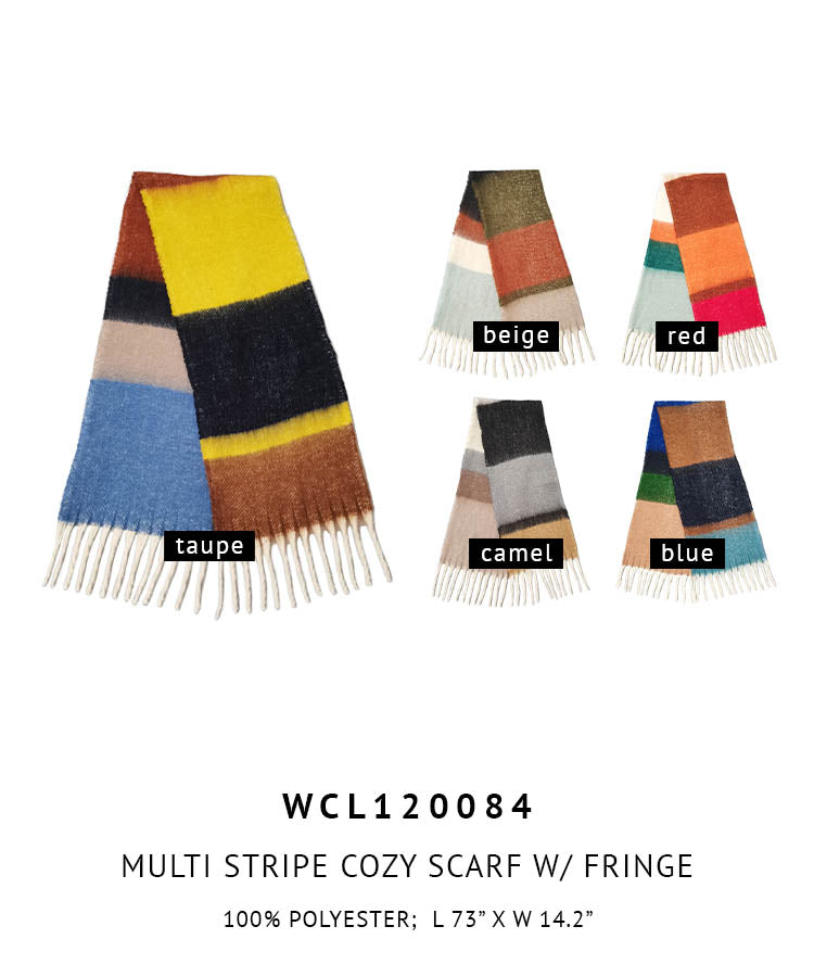 Multi Stripe Cozy Scarf With Fringe - Charming Charlie
