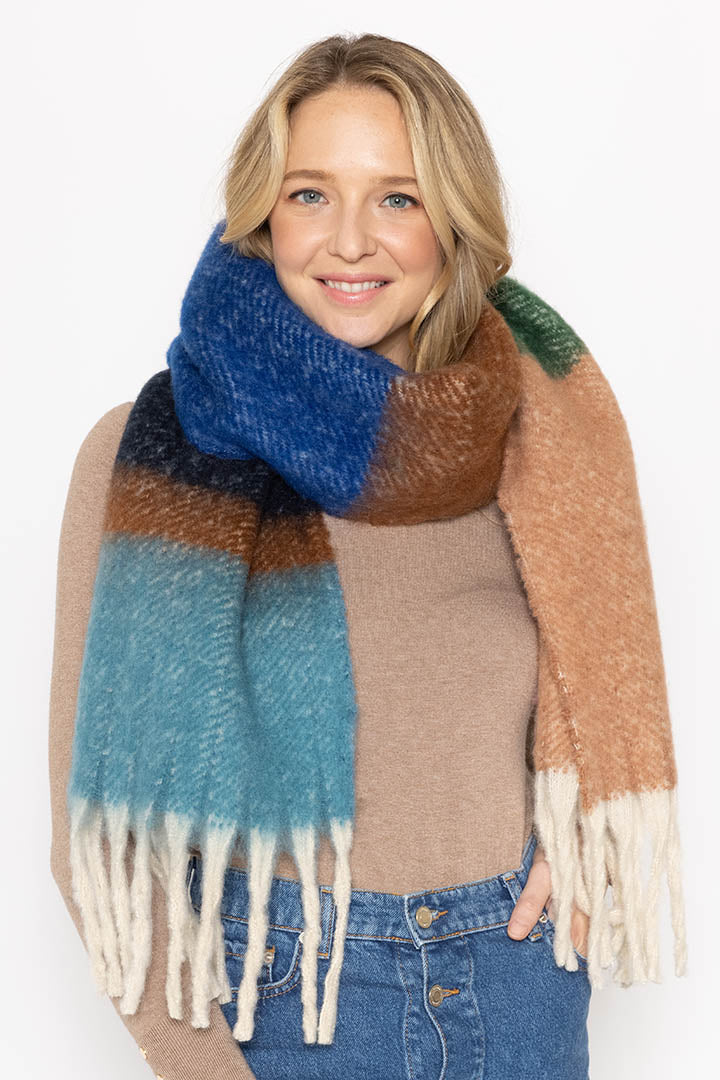 Multi Stripe Cozy Scarf With Fringe - Charming Charlie