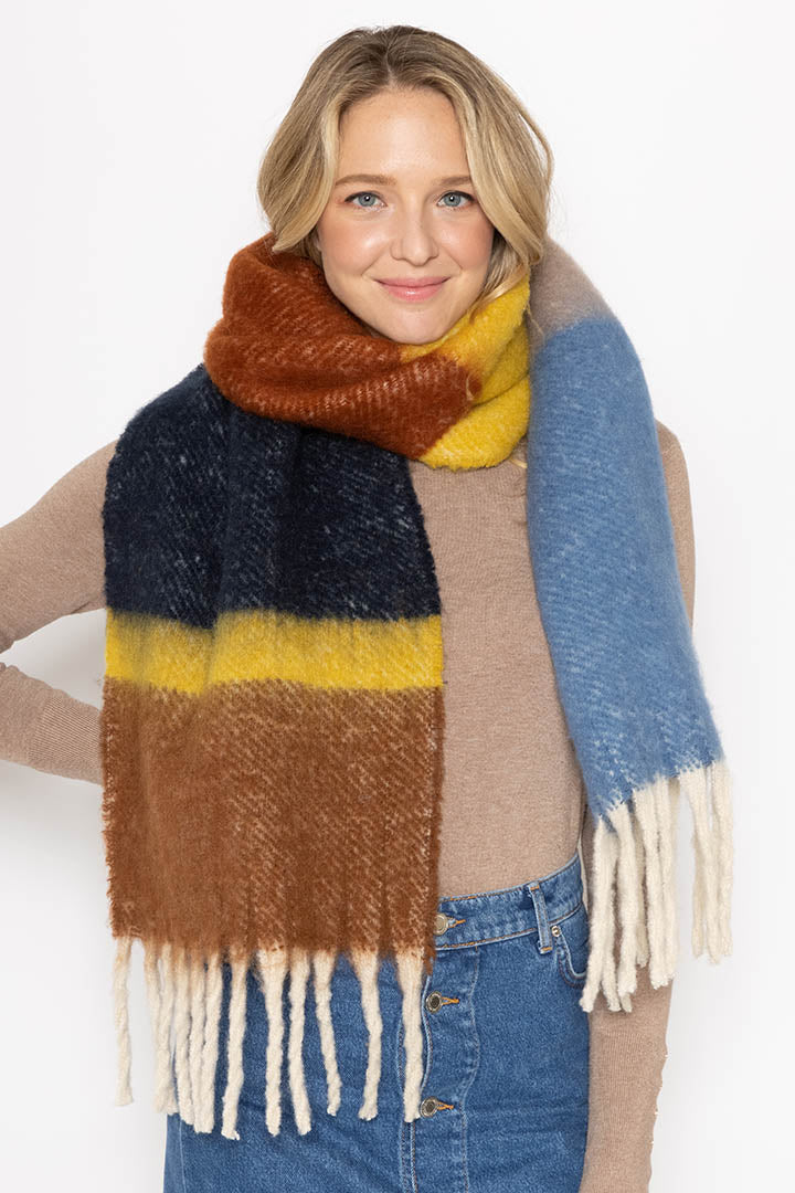 Multi Stripe Cozy Scarf With Fringe - Charming Charlie