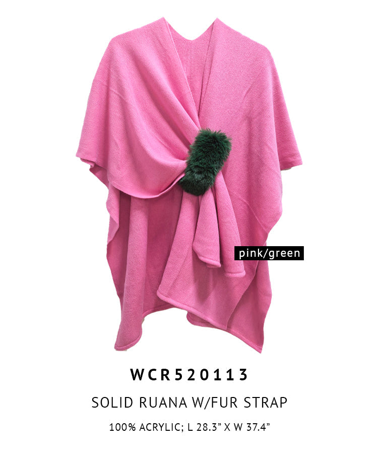 Solid Ruana with Fur Strap - Charming Charlie