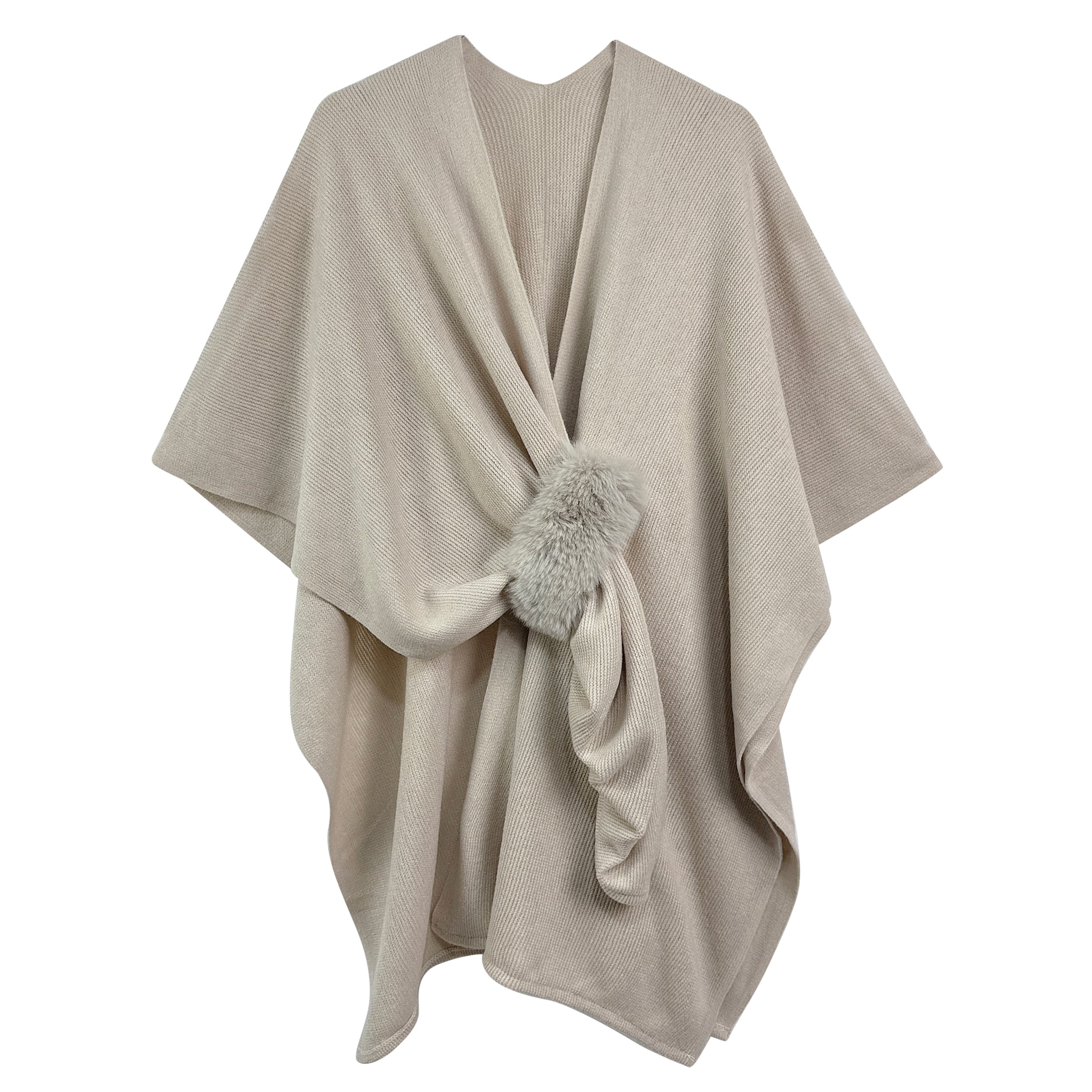 Solid Ruana with Fur Strap - Charming Charlie