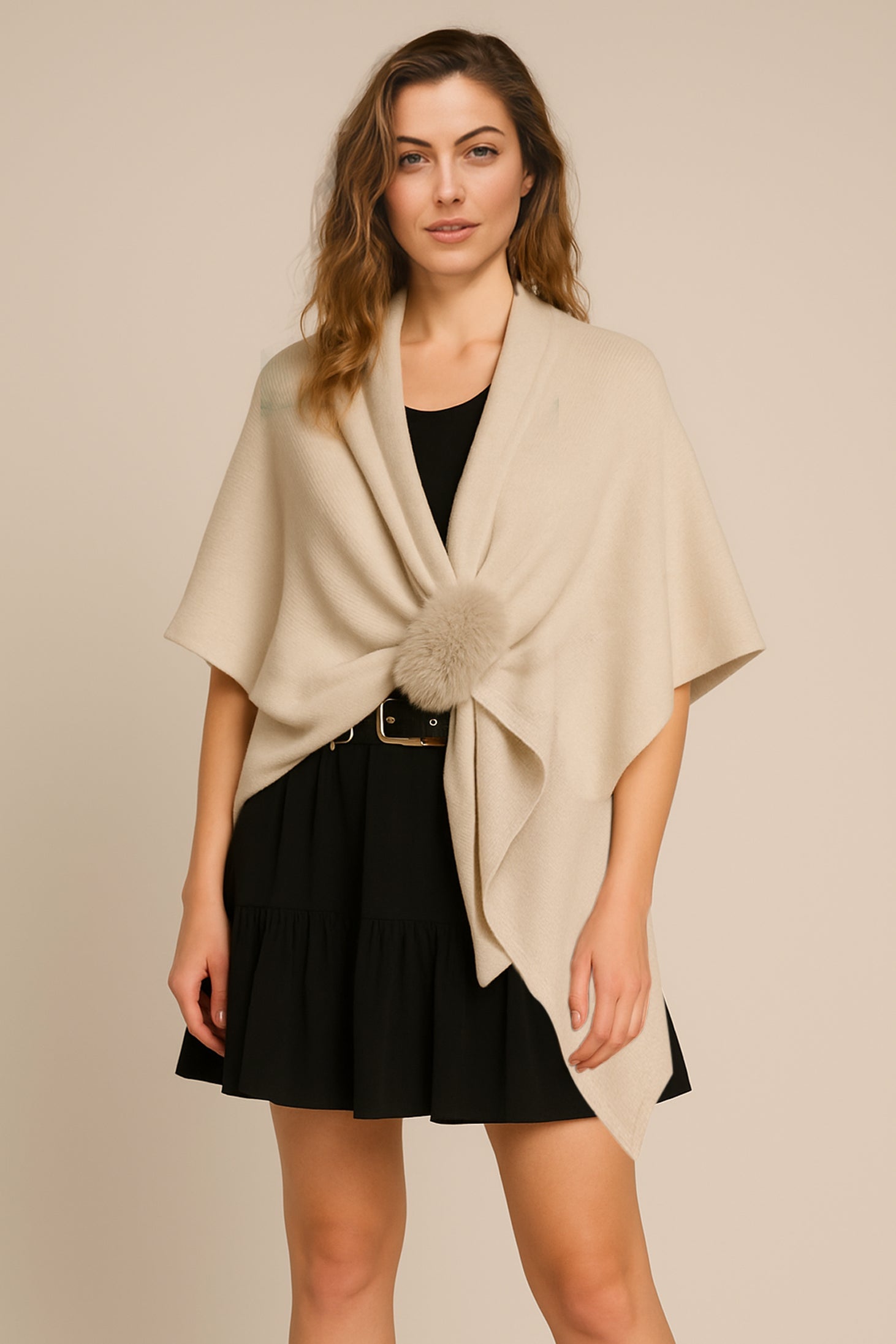 Solid Ruana with Fur Strap - Charming Charlie