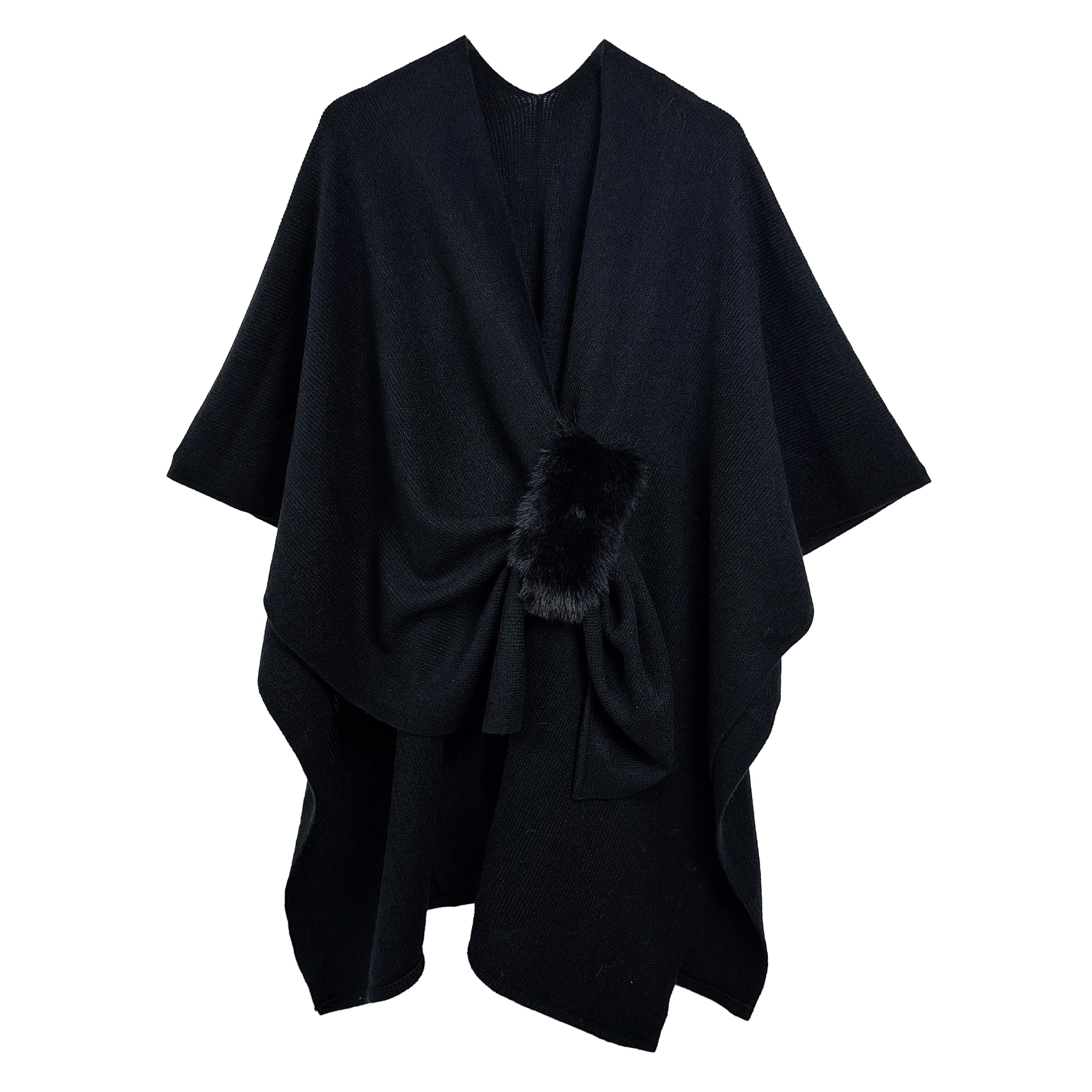 Solid Ruana with Fur Strap - Charming Charlie