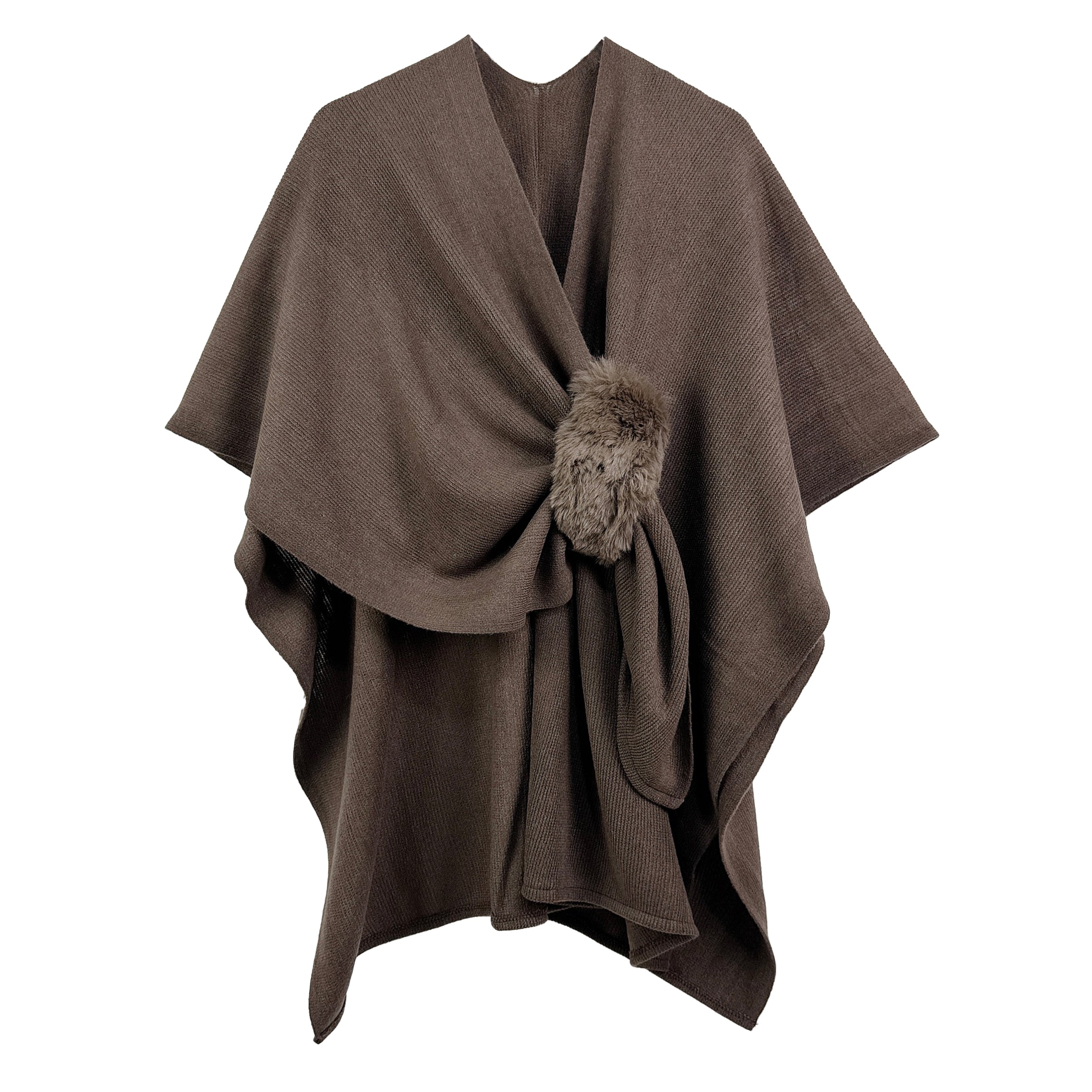 Solid Ruana with Fur Strap - Charming Charlie