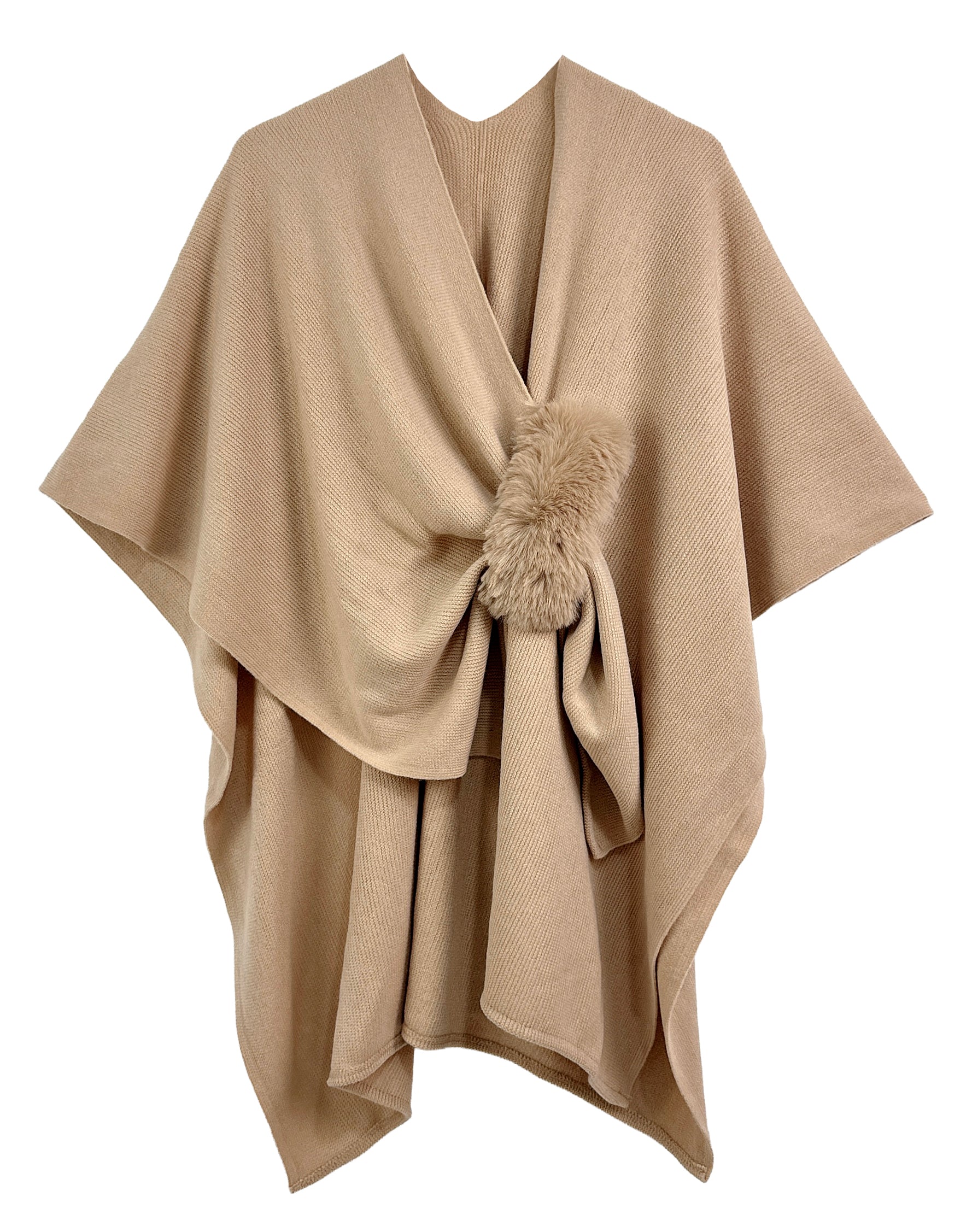 Solid Ruana with Fur Strap - Charming Charlie