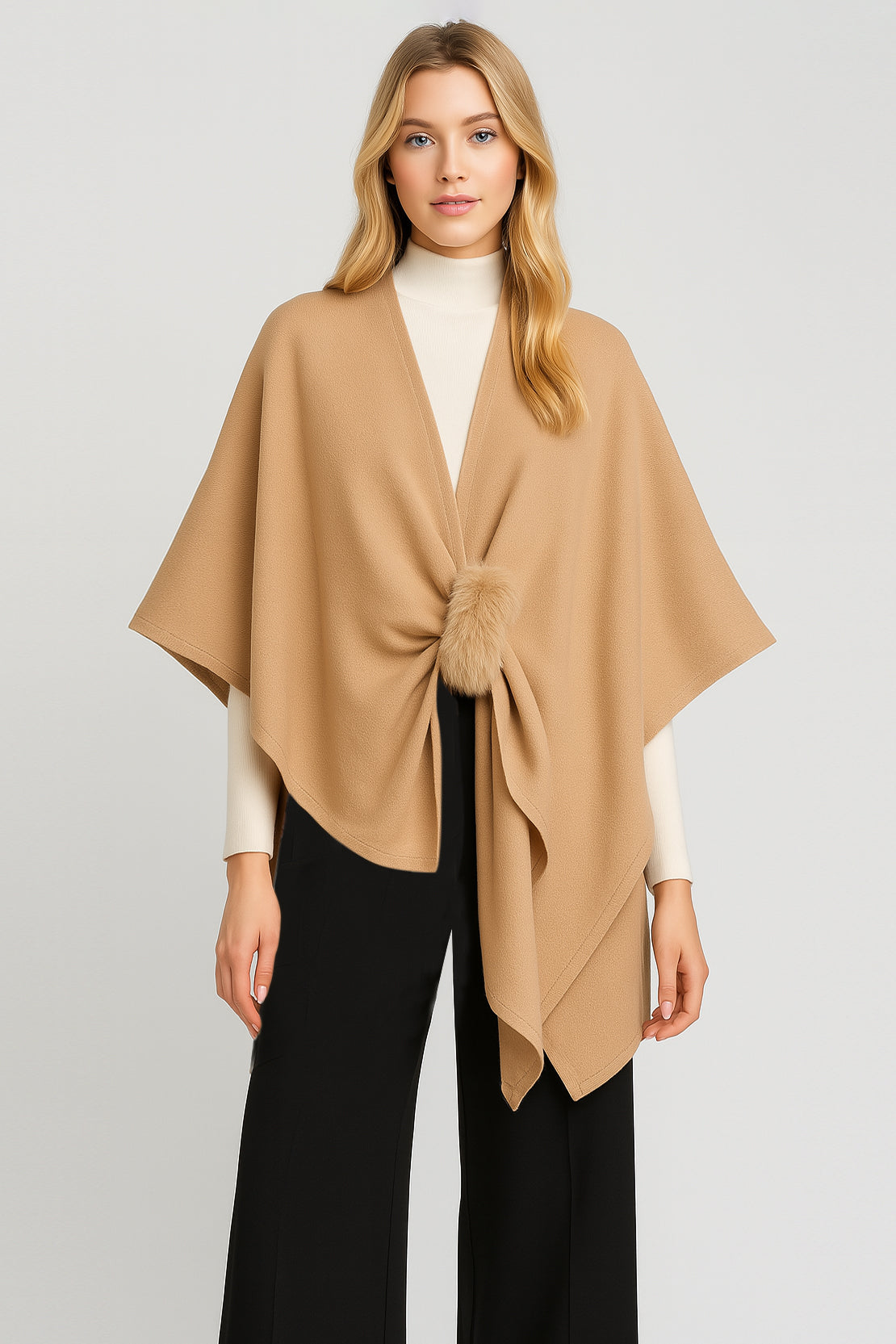 Solid Ruana with Fur Strap - Charming Charlie