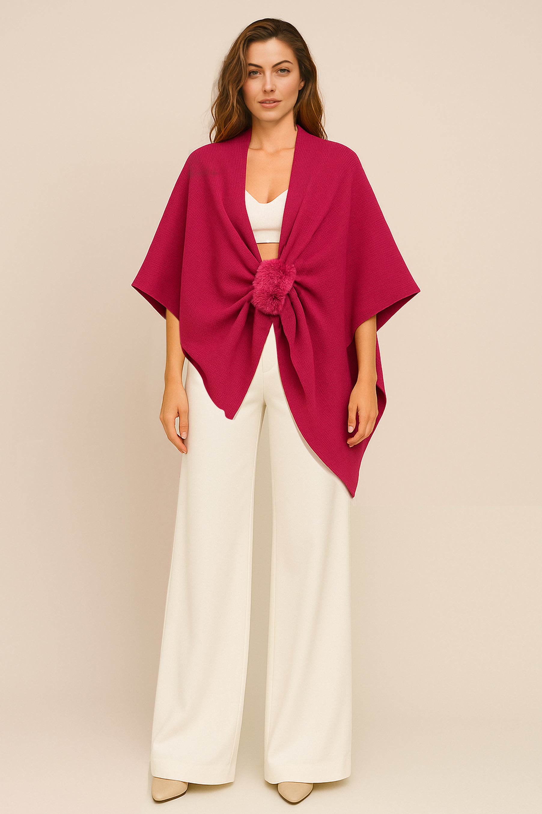 Solid Ruana with Fur Strap - Charming Charlie