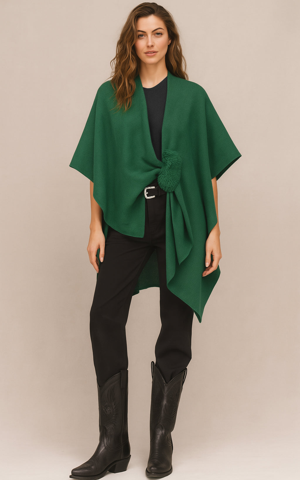 Solid Ruana with Fur Strap - Charming Charlie