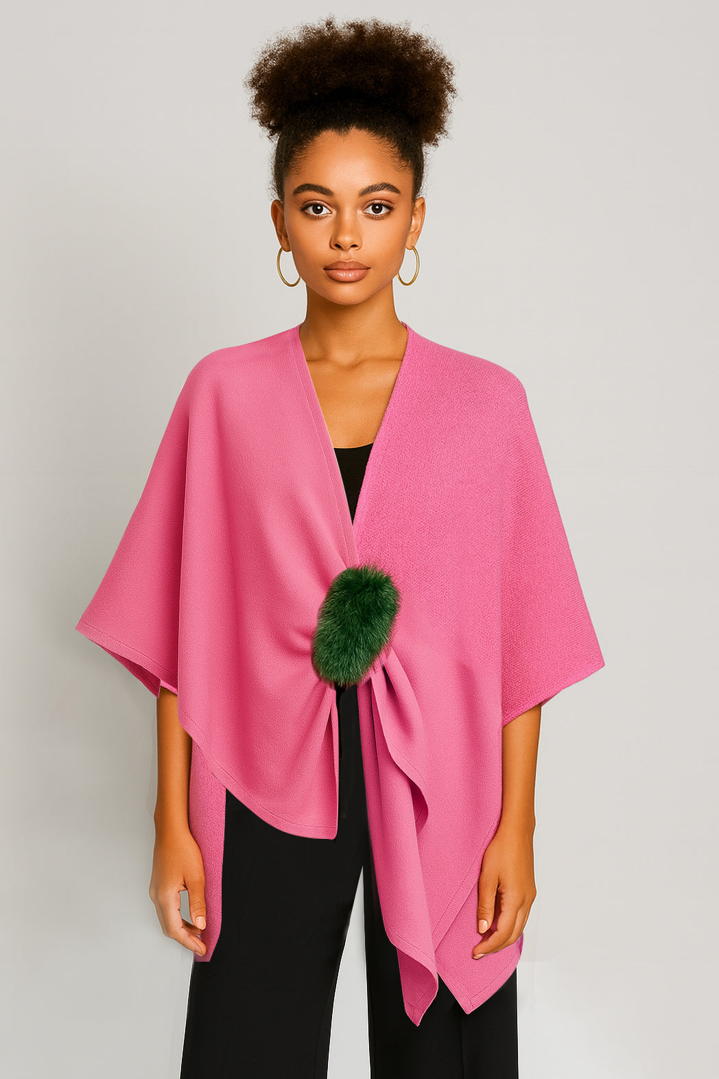 Solid Ruana with Fur Strap - Charming Charlie