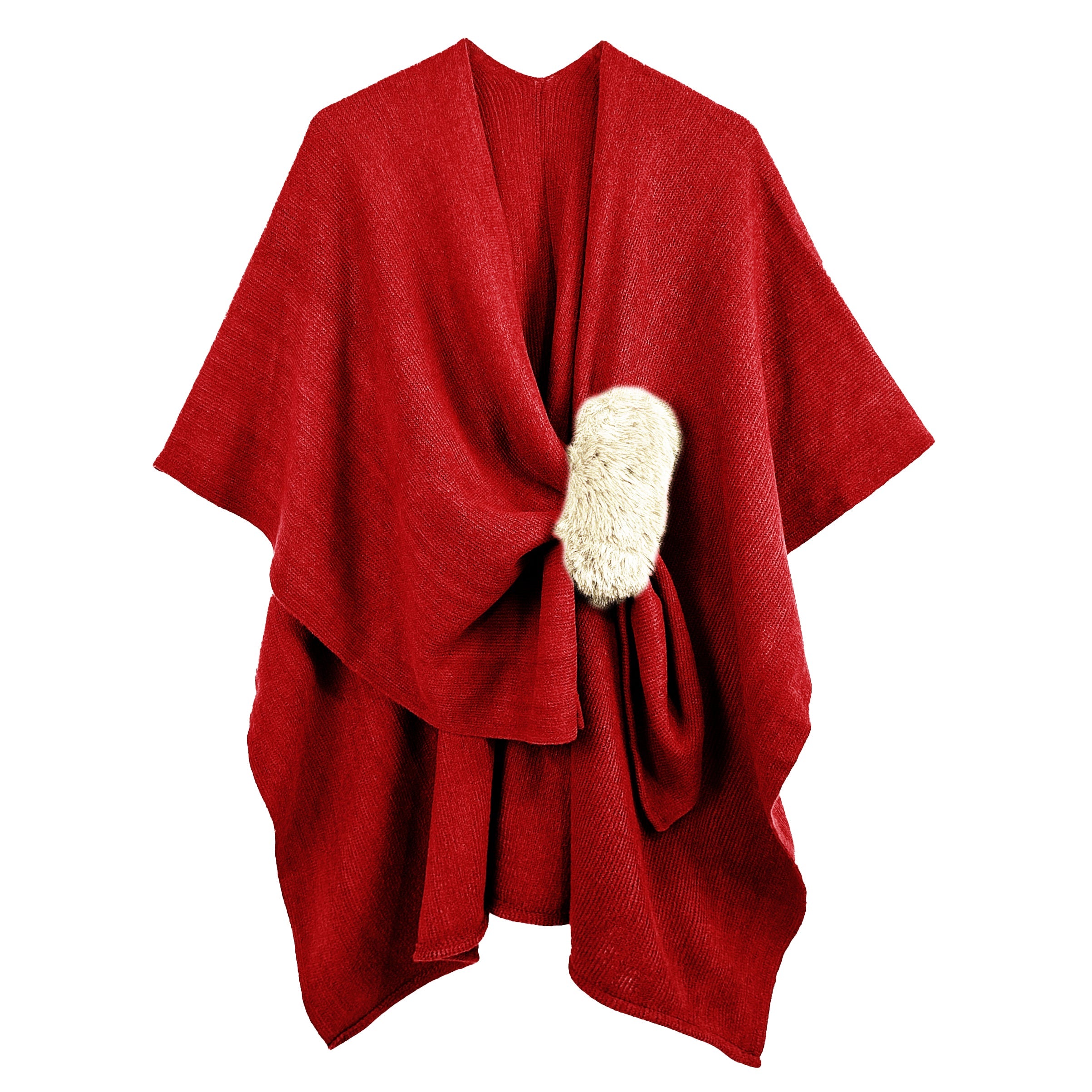 Solid Ruana with Fur Strap - Charming Charlie