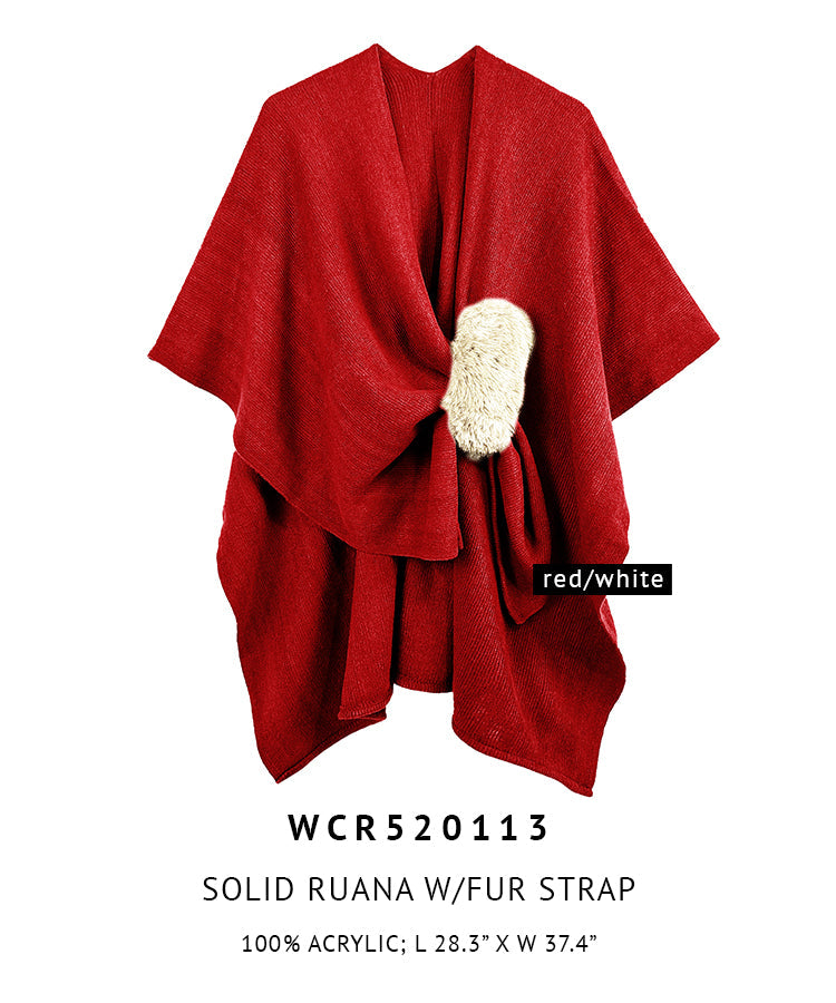 Solid Ruana with Fur Strap - Charming Charlie