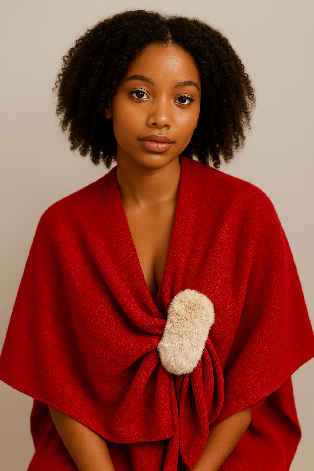 Solid Ruana with Fur Strap - Charming Charlie