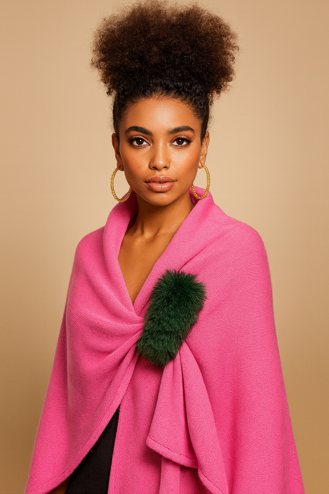 Solid Ruana with Fur Strap - Charming Charlie