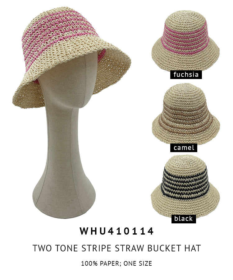 Two Tone Stripe Straw Bucket Hat - Charming Charlie