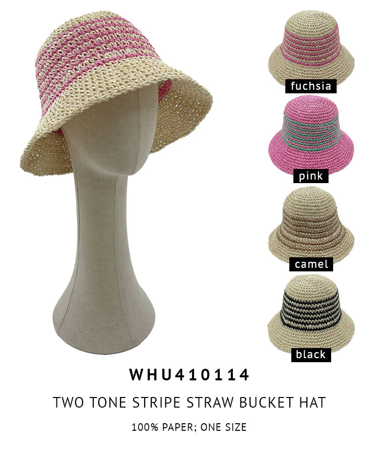 Two Tone Stripe Straw Bucket Hat - Charming Charlie