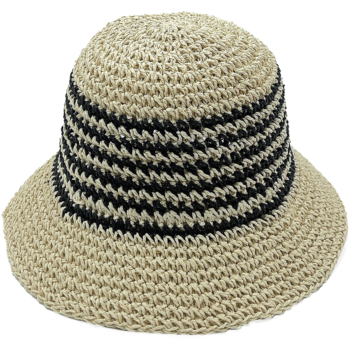 Two Tone Stripe Straw Bucket Hat - Charming Charlie