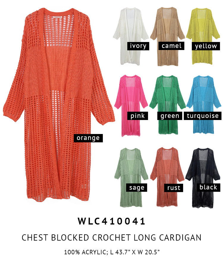 Chest Blocked Crochet Long Cardigan - Charming Charlie