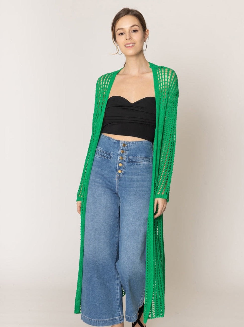 Chest Blocked Crochet Long Cardigan - Charming Charlie