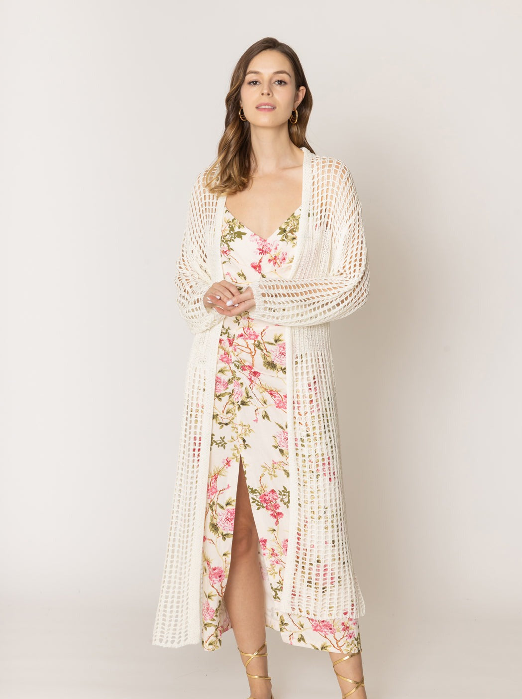 Chest Blocked Crochet Long Cardigan - Charming Charlie