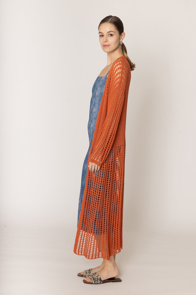 Chest Blocked Crochet Long Cardigan - Charming Charlie