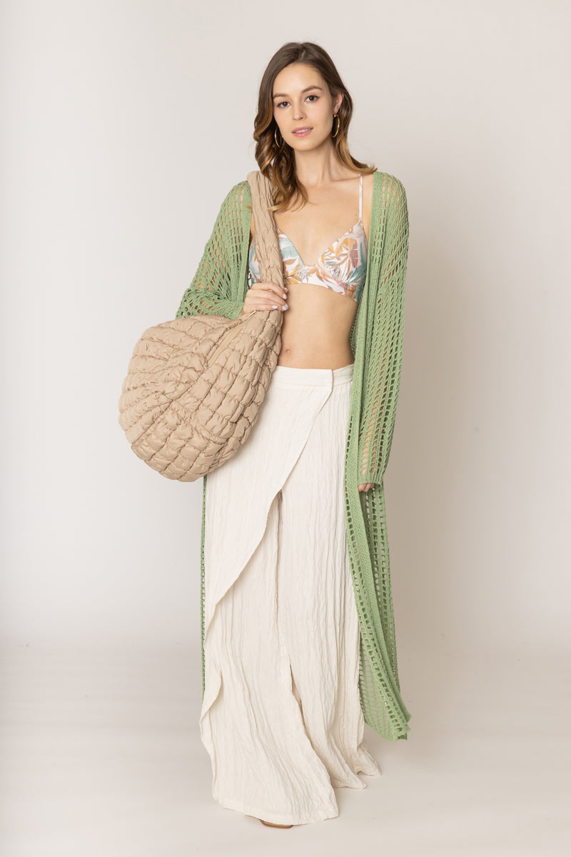 Chest Blocked Crochet Long Cardigan - Charming Charlie