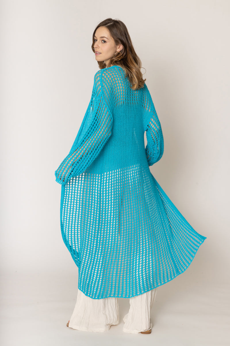 Chest Blocked Crochet Long Cardigan - Charming Charlie
