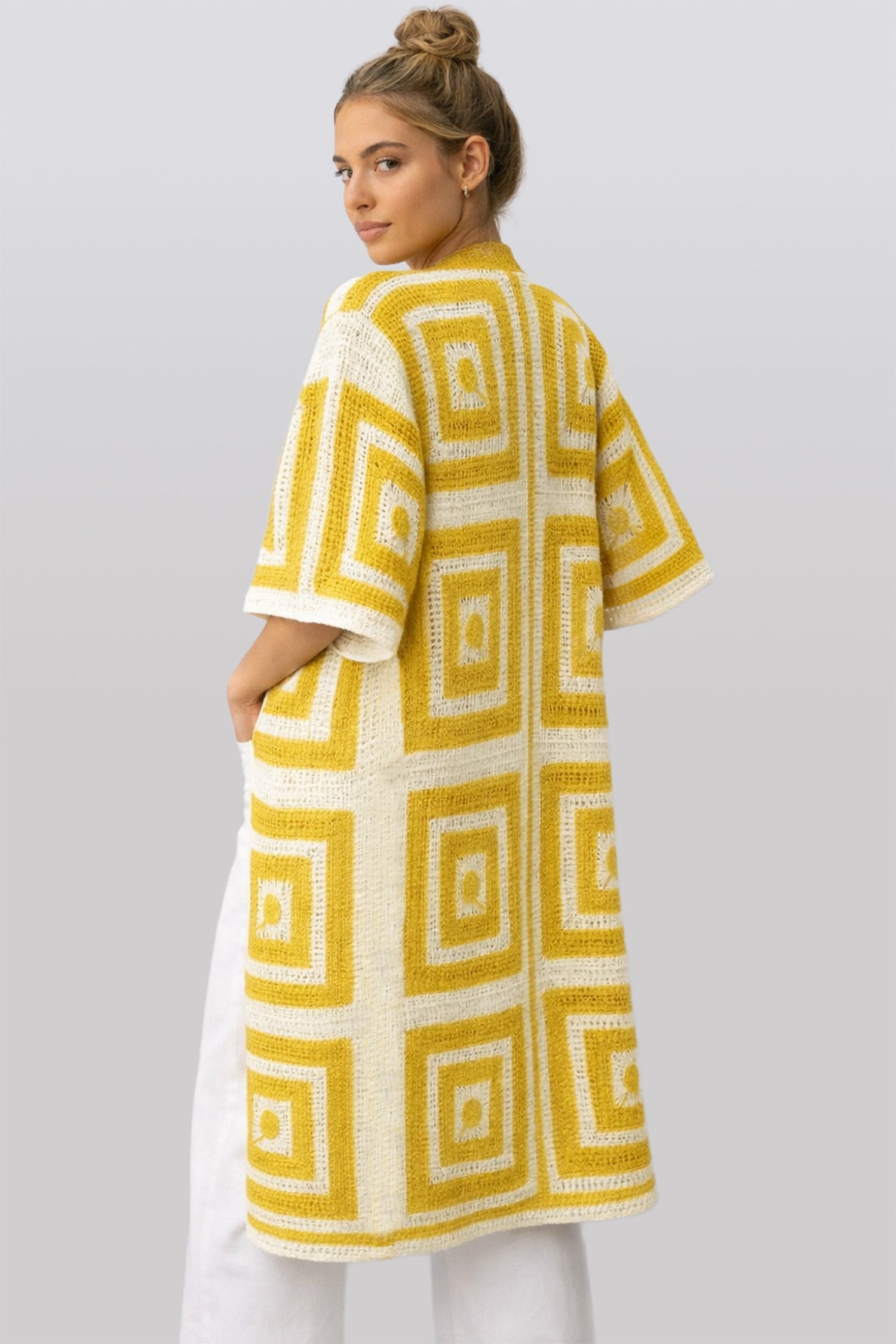 Square Pattern Crochet Cardigan - Charming Charlie