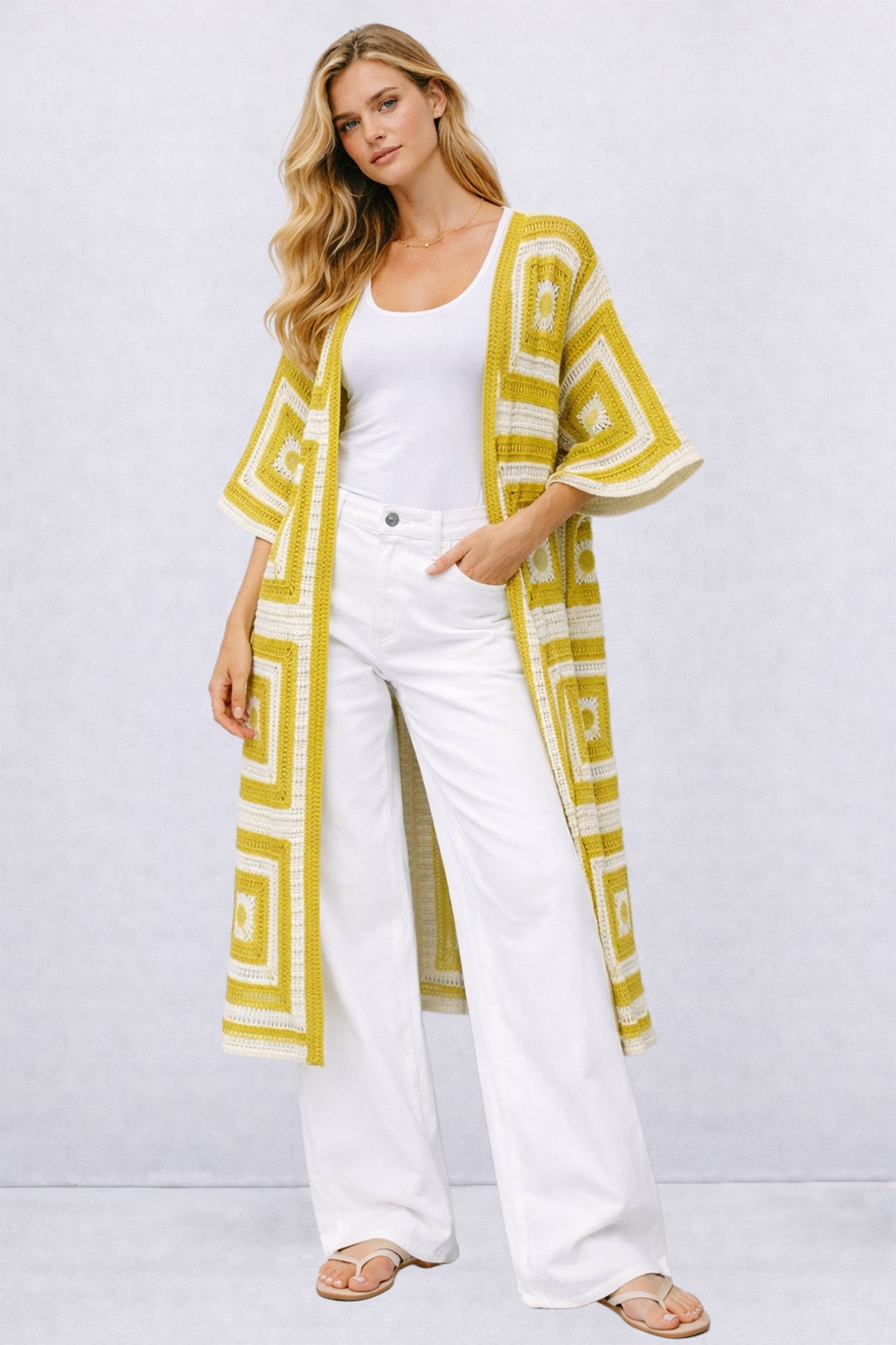 Square Pattern Crochet Cardigan - Charming Charlie