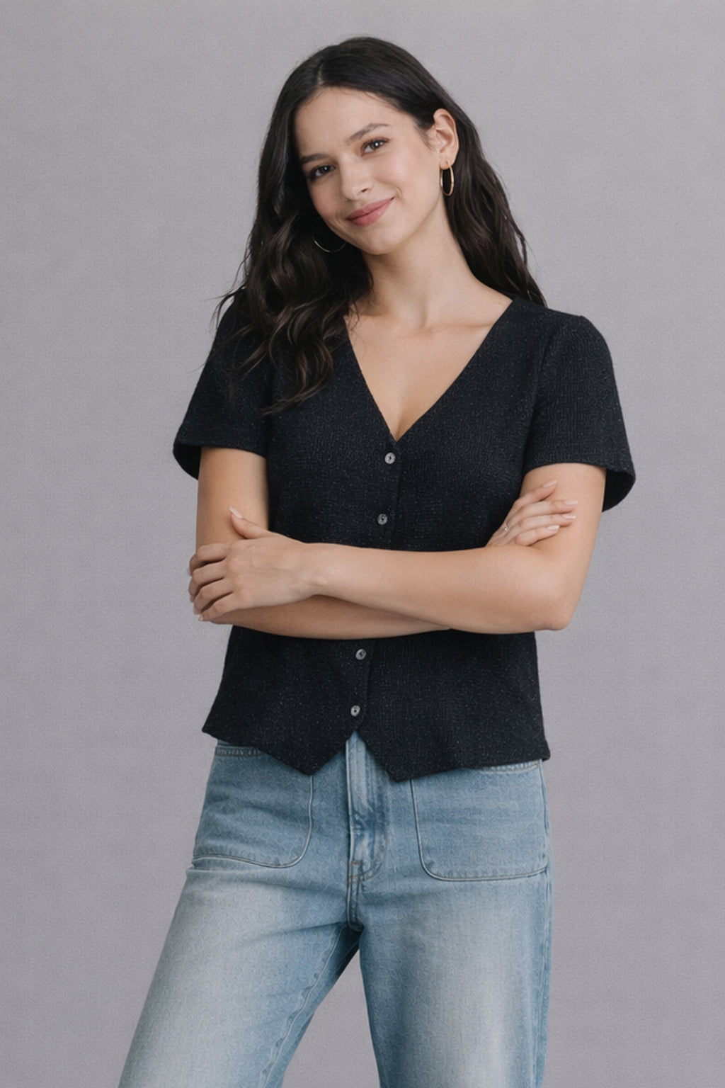 Lurex Short Sleeve Cardigan - Charming Charlie