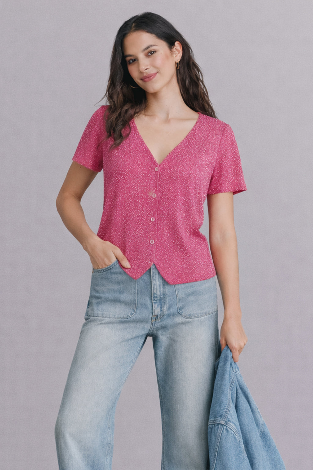 Lurex Short Sleeve Cardigan - Charming Charlie