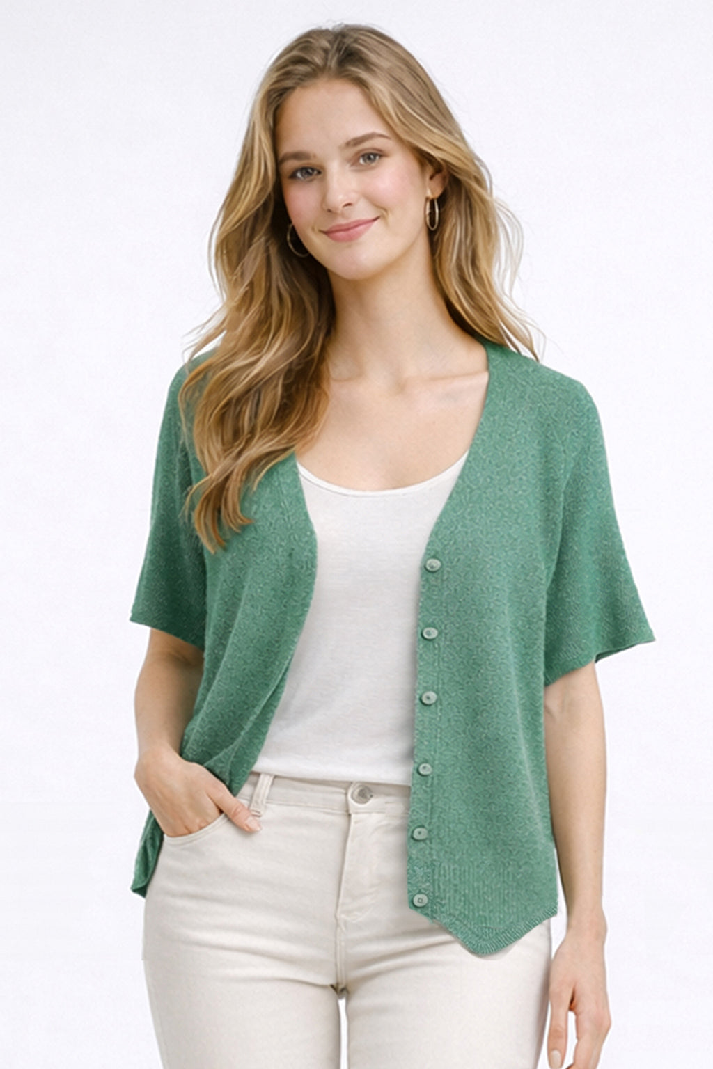Lurex Short Sleeve Cardigan - Charming Charlie