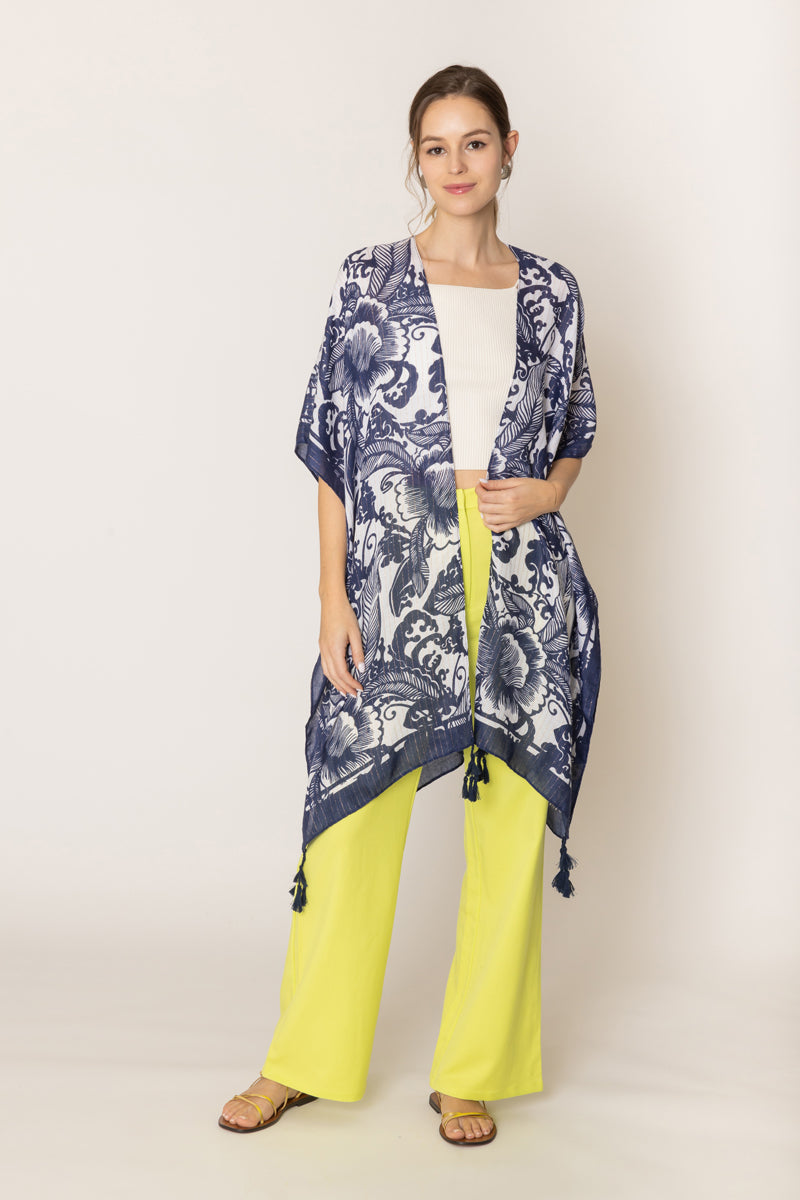 Two Tone Print Lurex Kimono - Charming Charlie