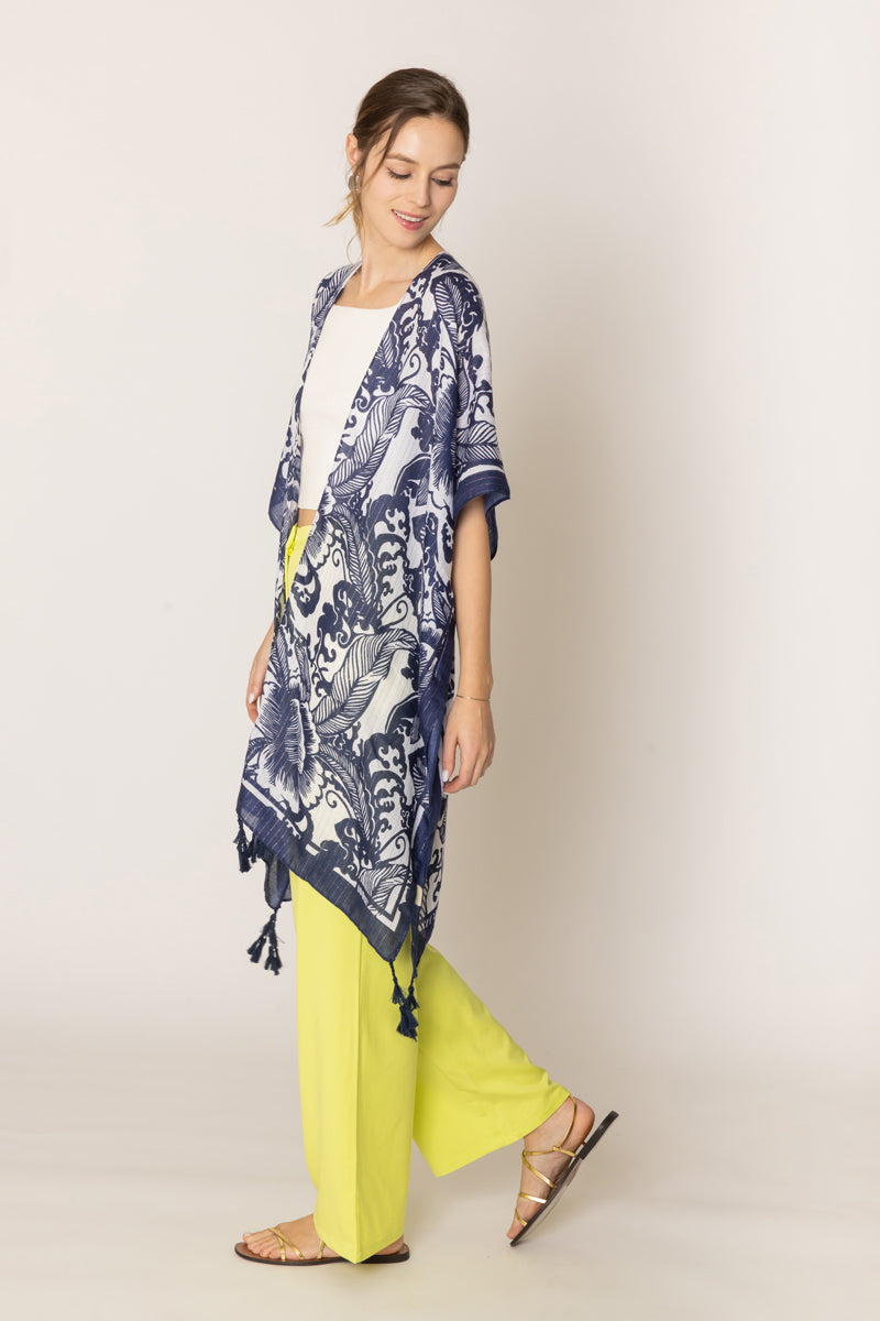 Two Tone Print Lurex Kimono - Charming Charlie