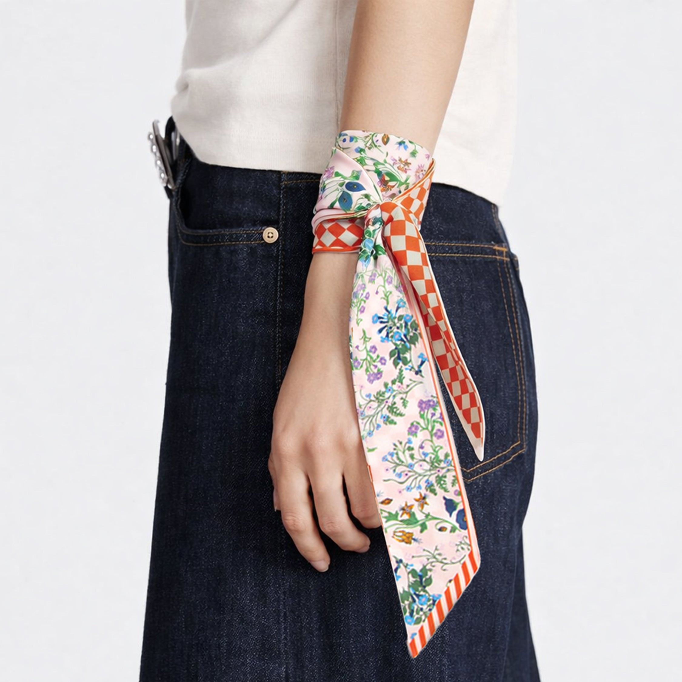 Check Floral Skinny Scarf - Charming Charlie