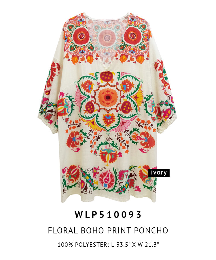 Floral Boho Print Poncho - Charming Charlie