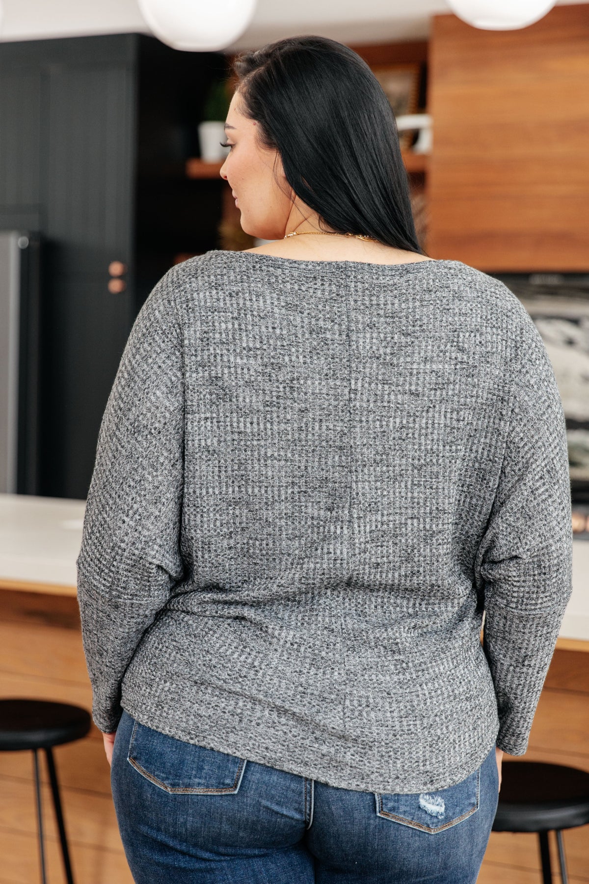 Warm Thoughts Ribbed Top in Charcoal - Charming Charlie