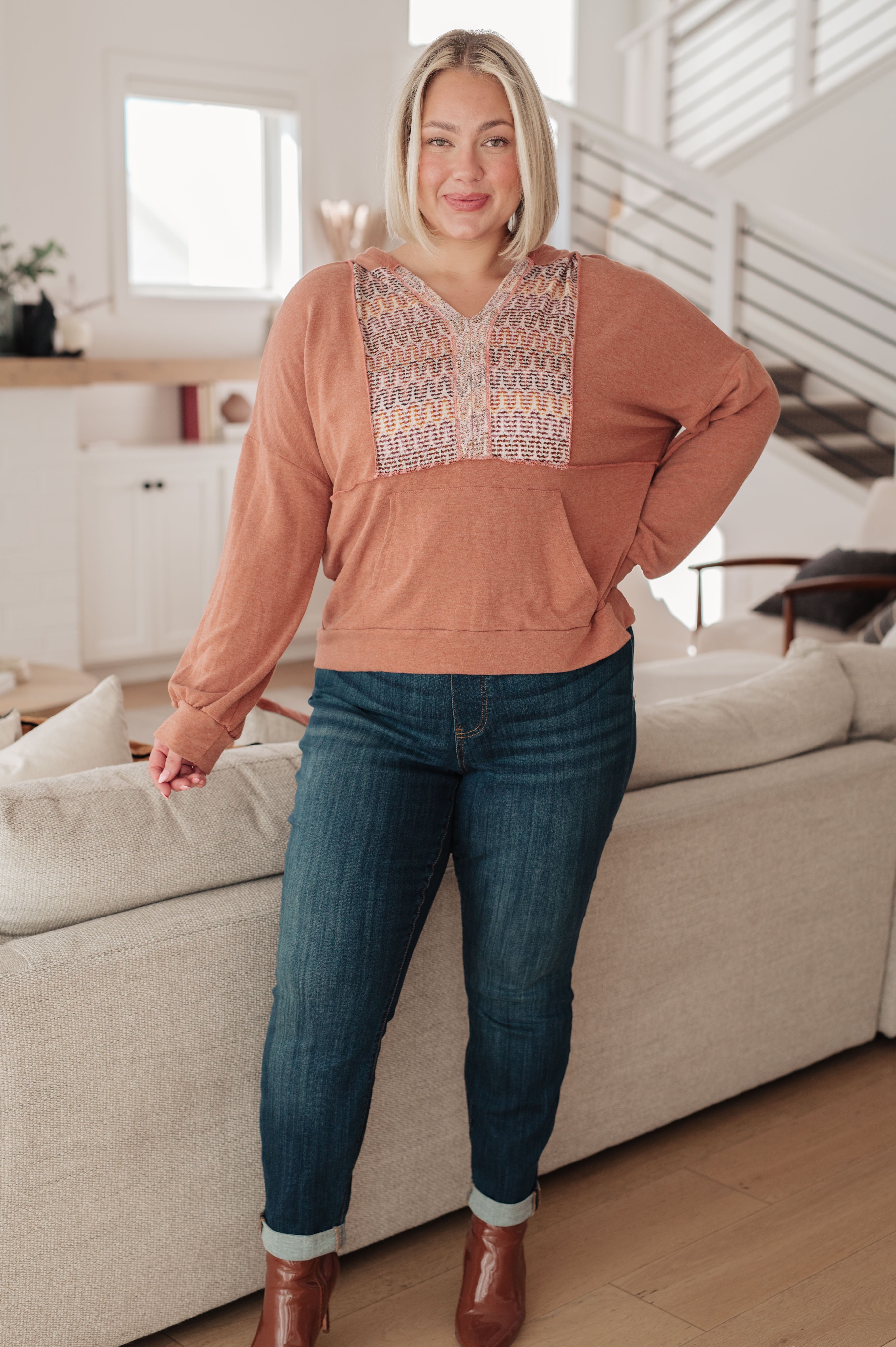 Wave Hello Mixed Print Hoodie - Charming Charlie