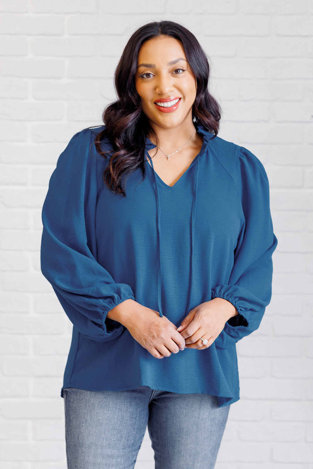 We Believe Keyhole Tie Detail Blouse - Charming Charlie
