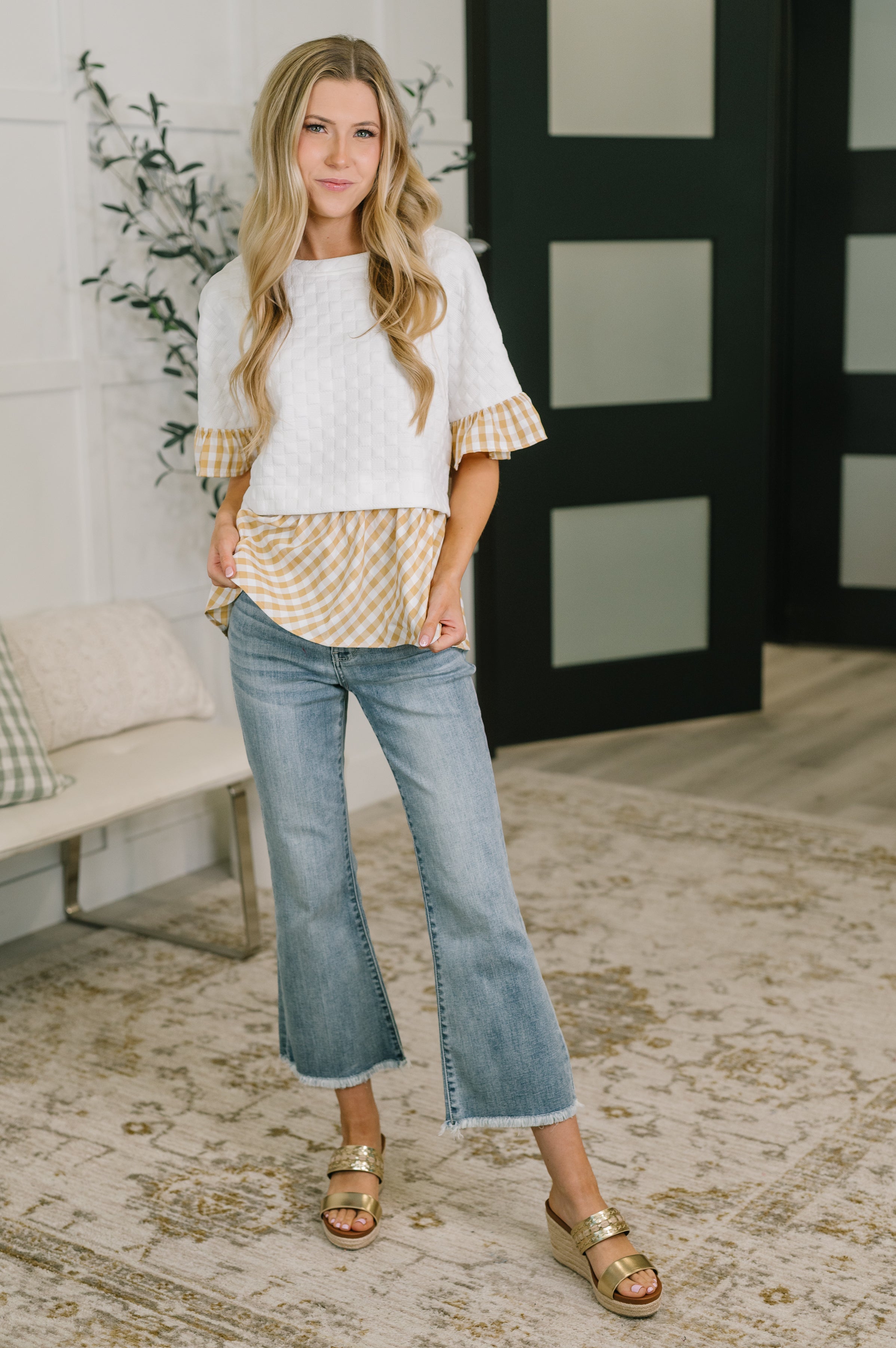Welcome Me Home Gingham Print Top - Charming Charlie