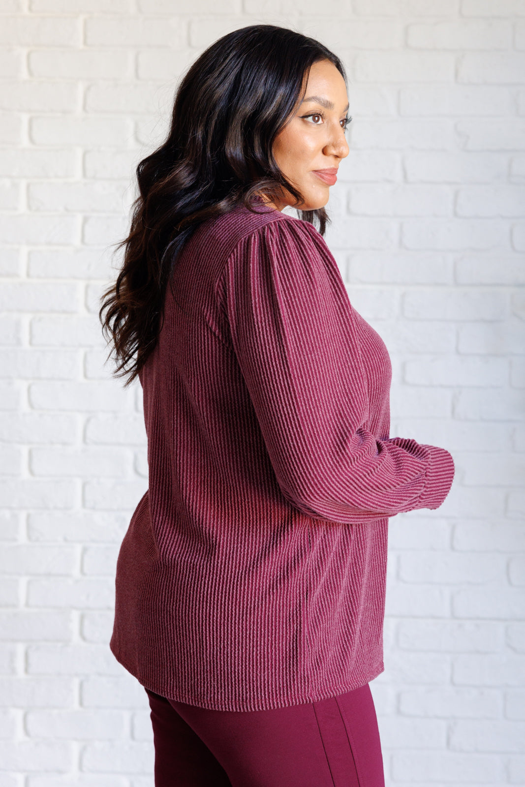 When the Sun Goes Down Mineral Wash Ribbed Knit Top in Wine - Charming Charlie