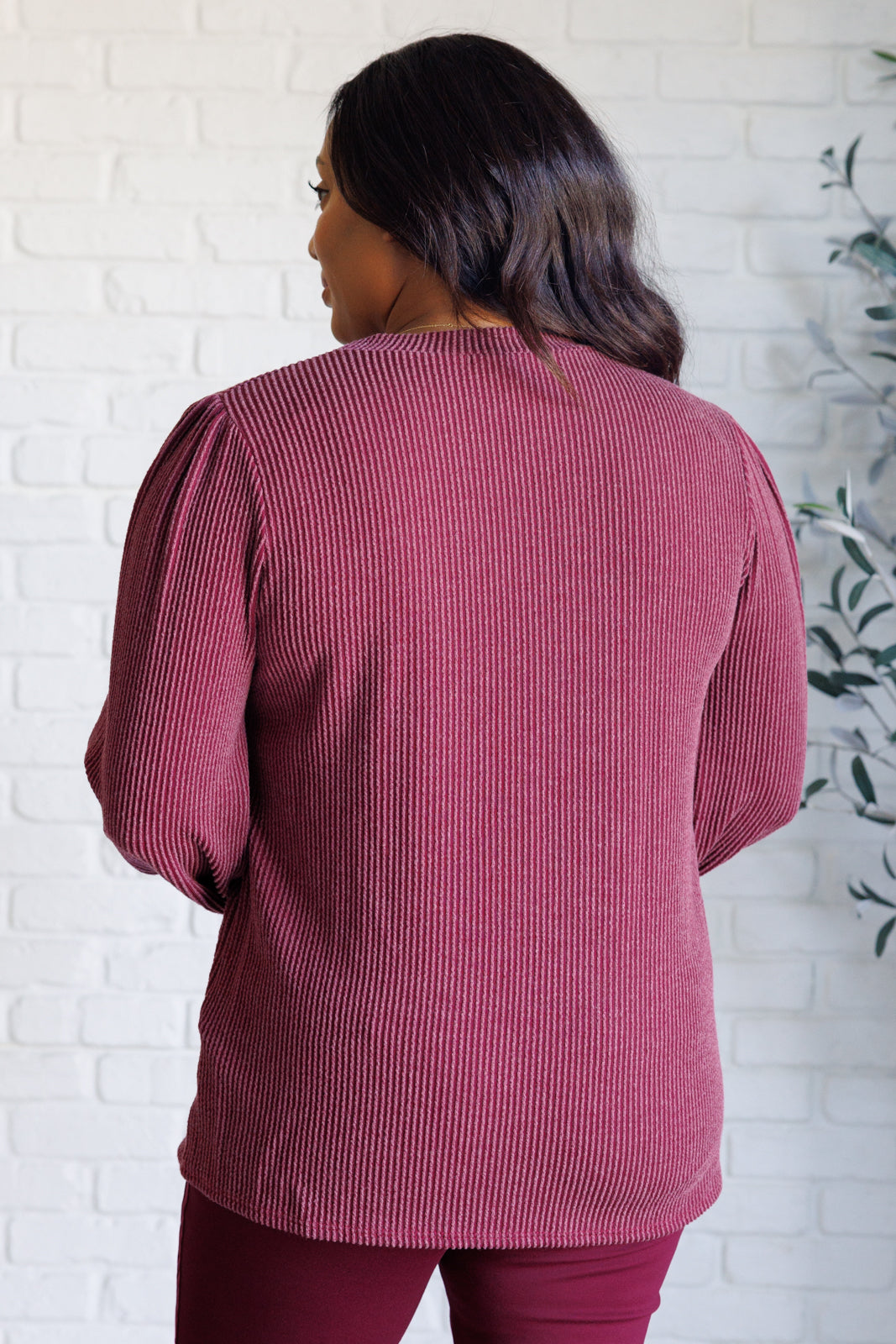 When the Sun Goes Down Mineral Wash Ribbed Knit Top in Wine - Charming Charlie