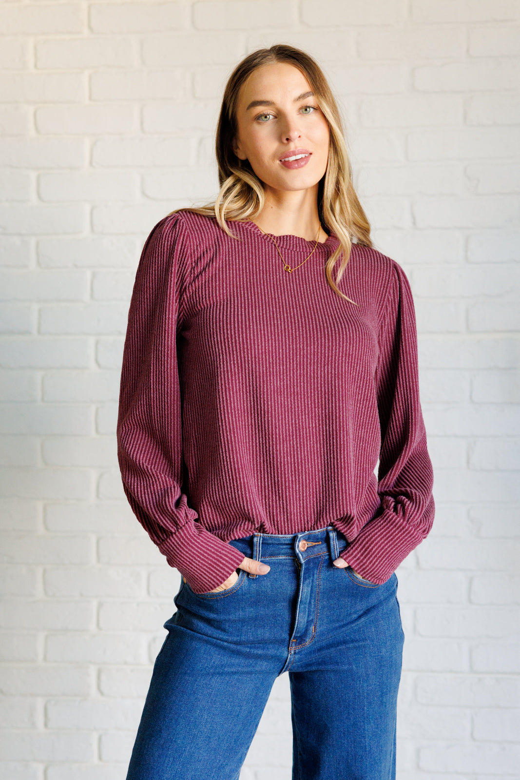 When the Sun Goes Down Mineral Wash Ribbed Knit Top in Wine - Charming Charlie