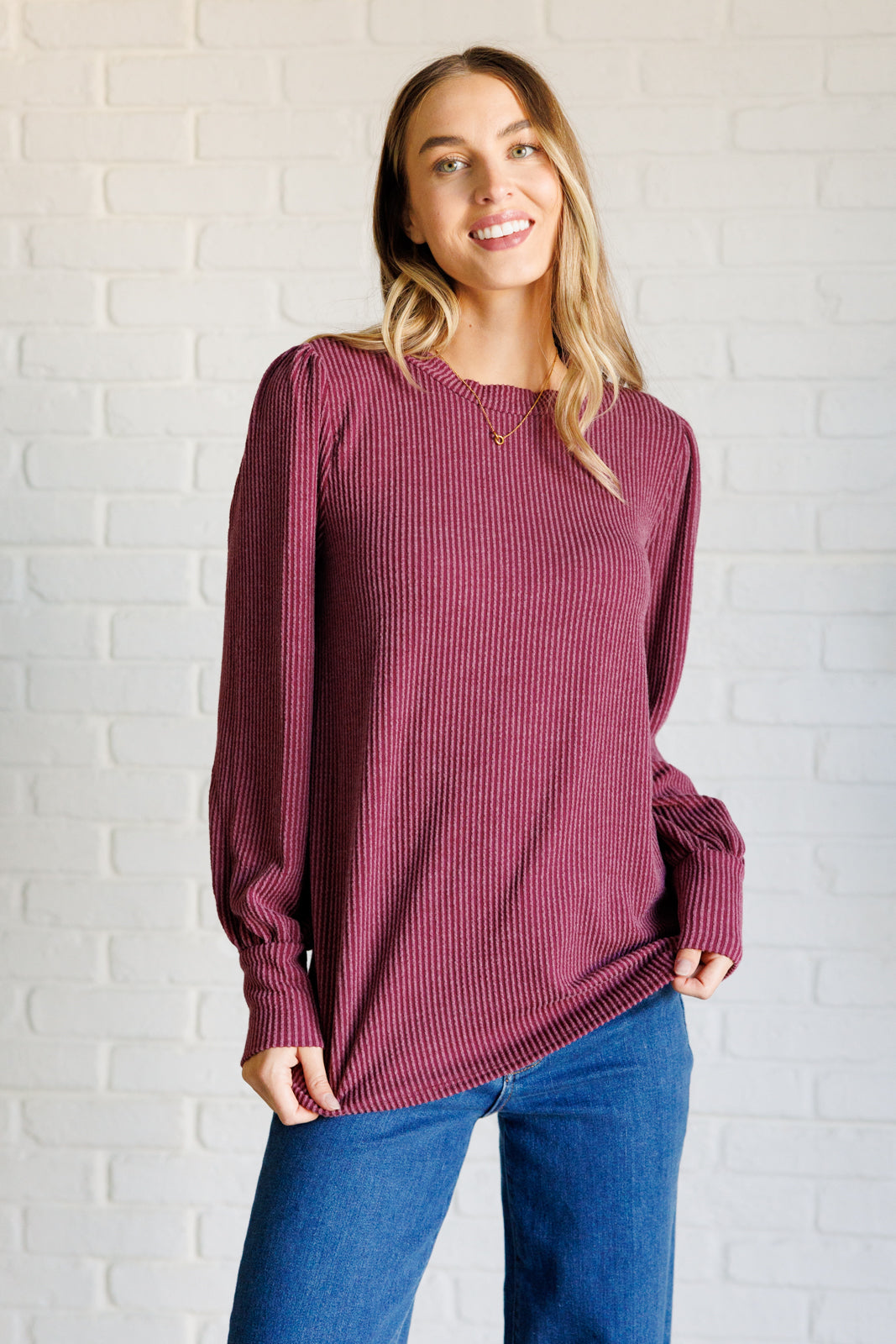 When the Sun Goes Down Mineral Wash Ribbed Knit Top in Wine - Charming Charlie