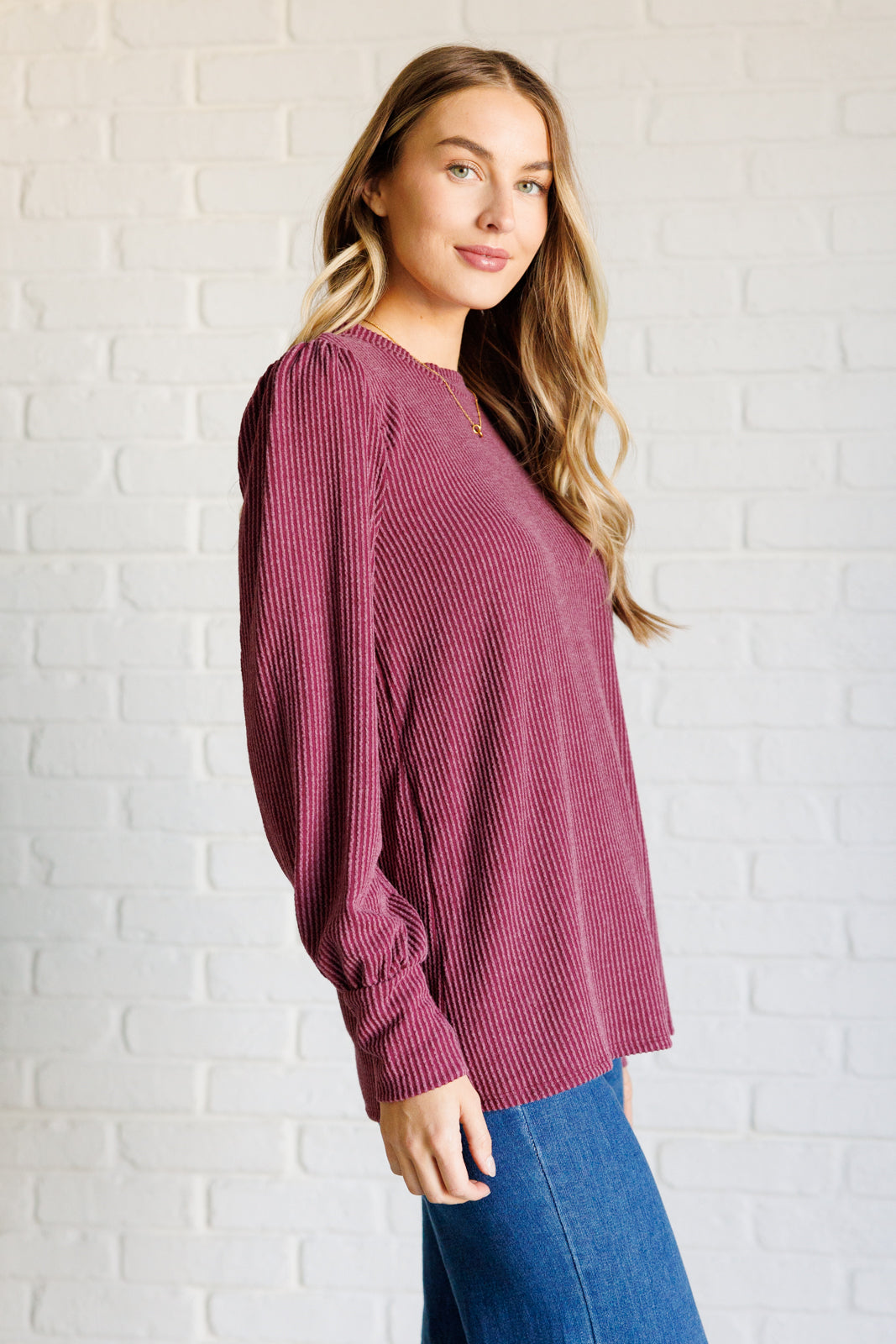 When the Sun Goes Down Mineral Wash Ribbed Knit Top in Wine - Charming Charlie