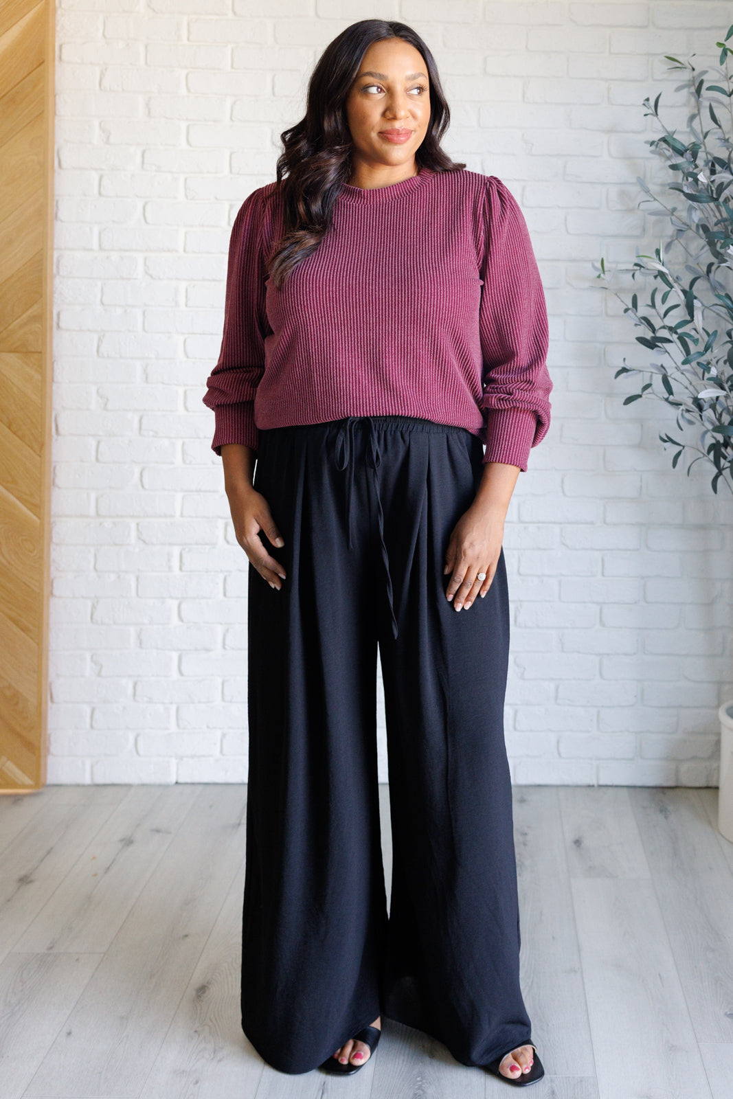 When the Sun Goes Down Mineral Wash Ribbed Knit Top in Wine - Charming Charlie