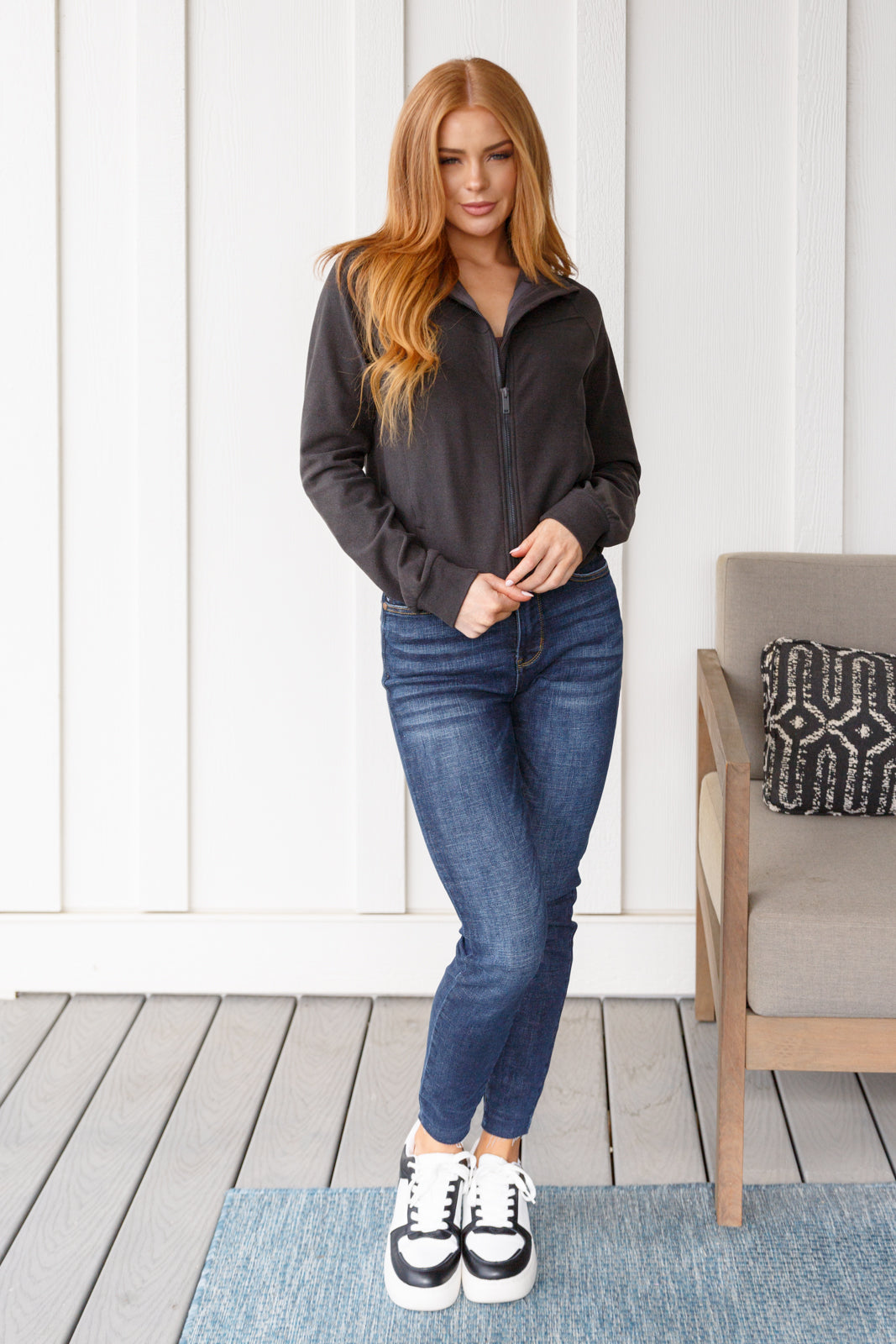 Where Are You Zip Up Jacket in Black - Charming Charlie