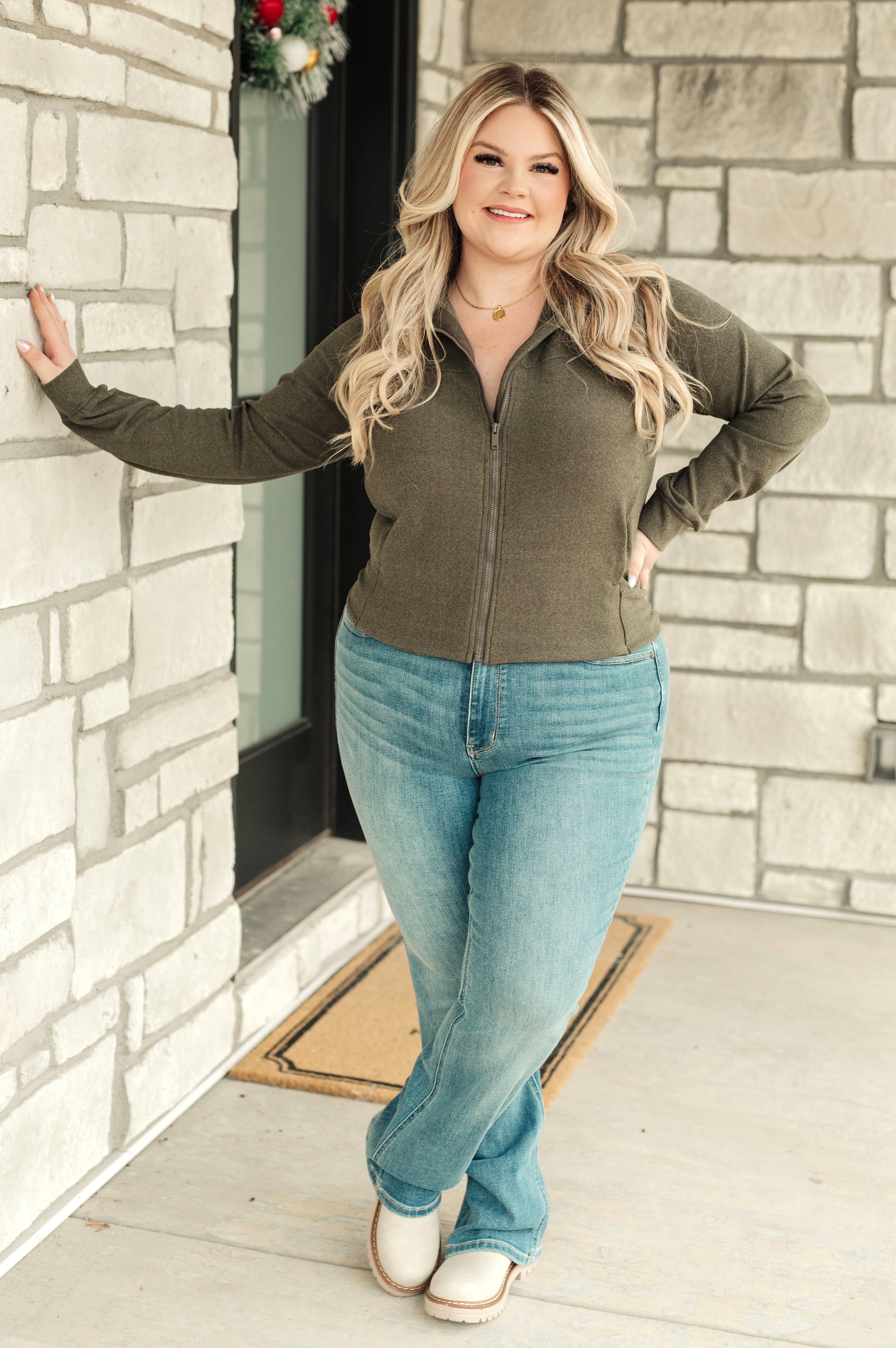 Where Are You Zip Up Jacket in Olive - Charming Charlie