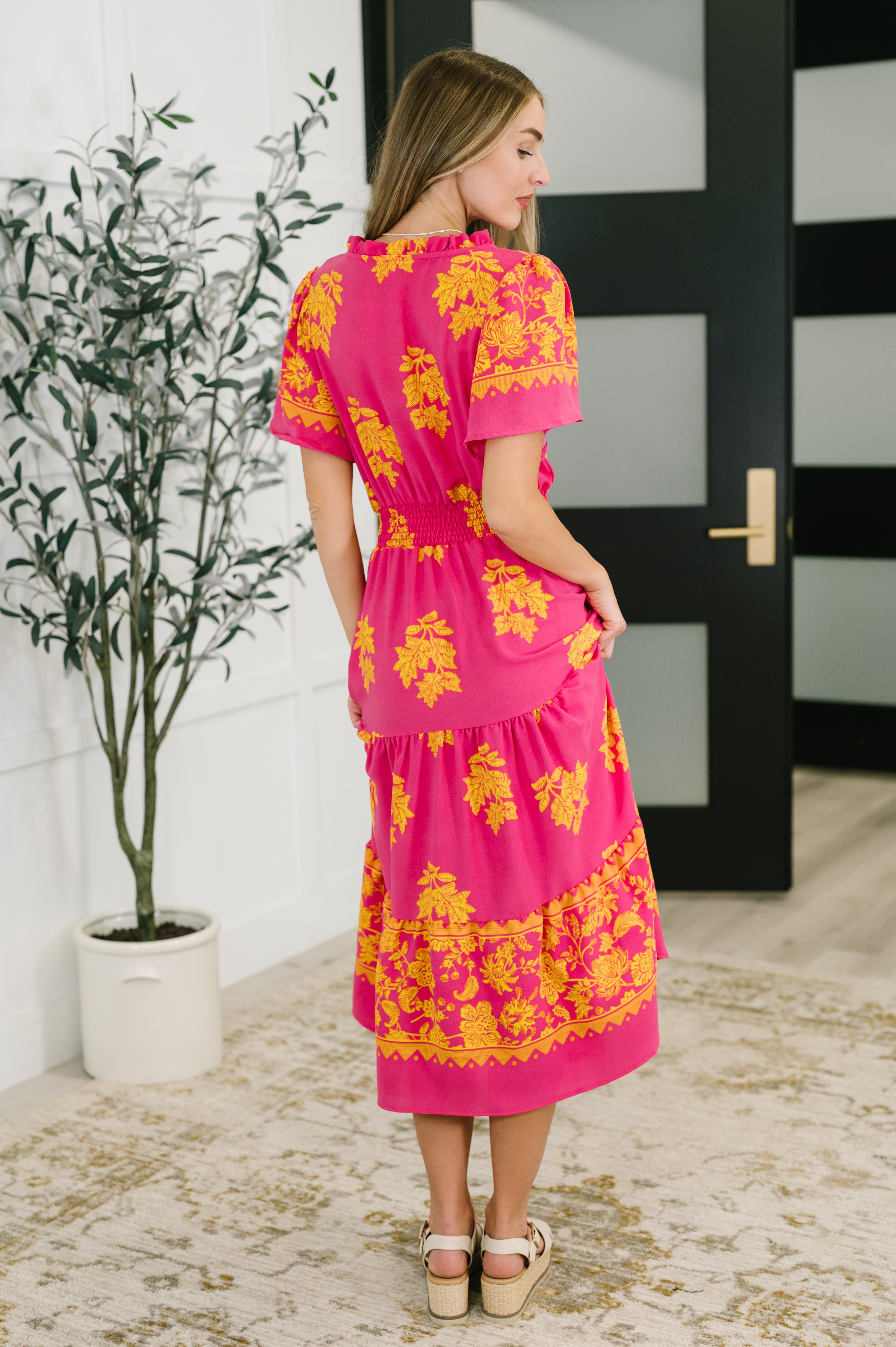 Whispering Willow V-Neck Dress in Fuchsia - Charming Charlie